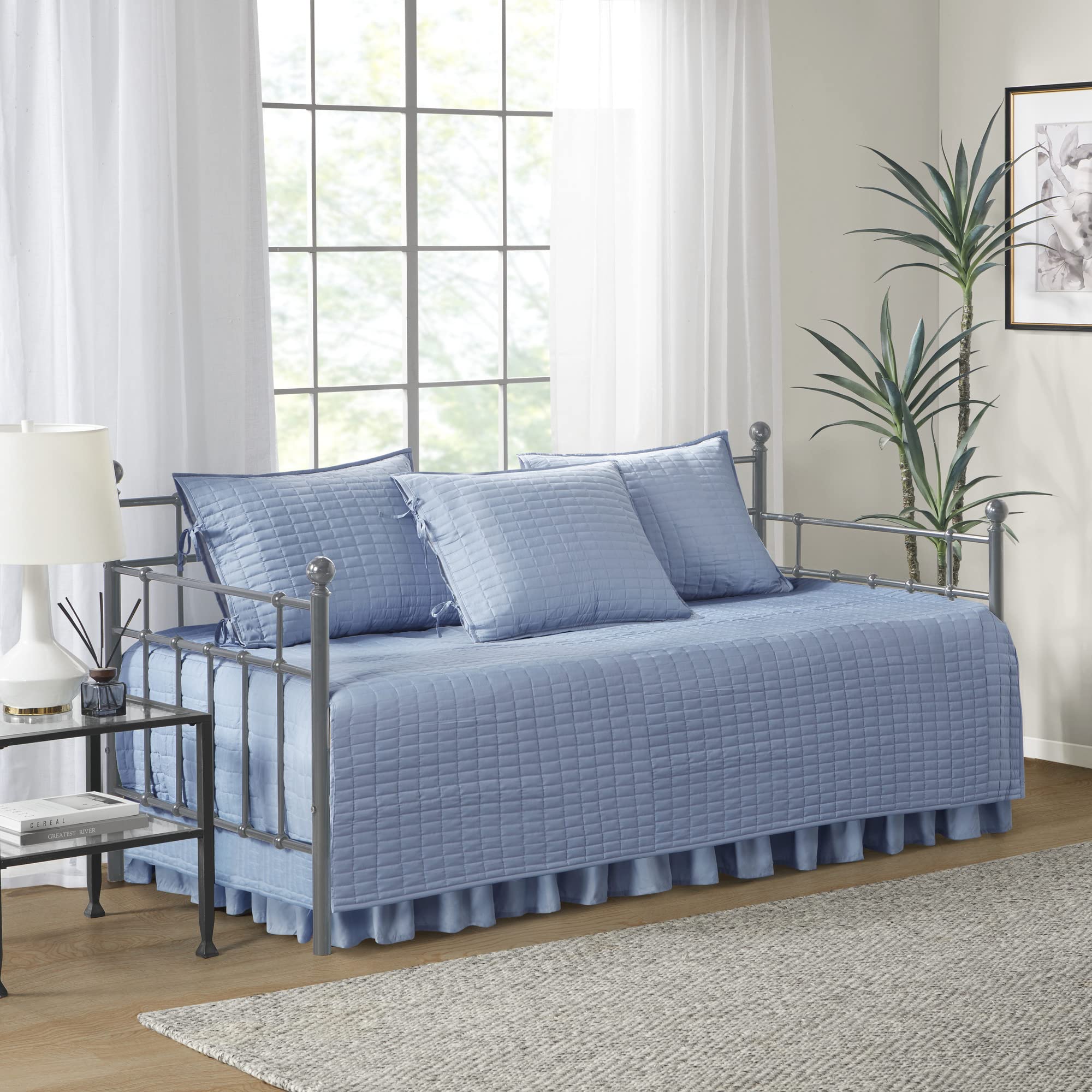 Comfort Spaces Daybed Cover- Luxe Double Sided -Quilting, All Season Cozy Bedding with Bedskirt, Matching Shams, 75'x39' Blue 5 