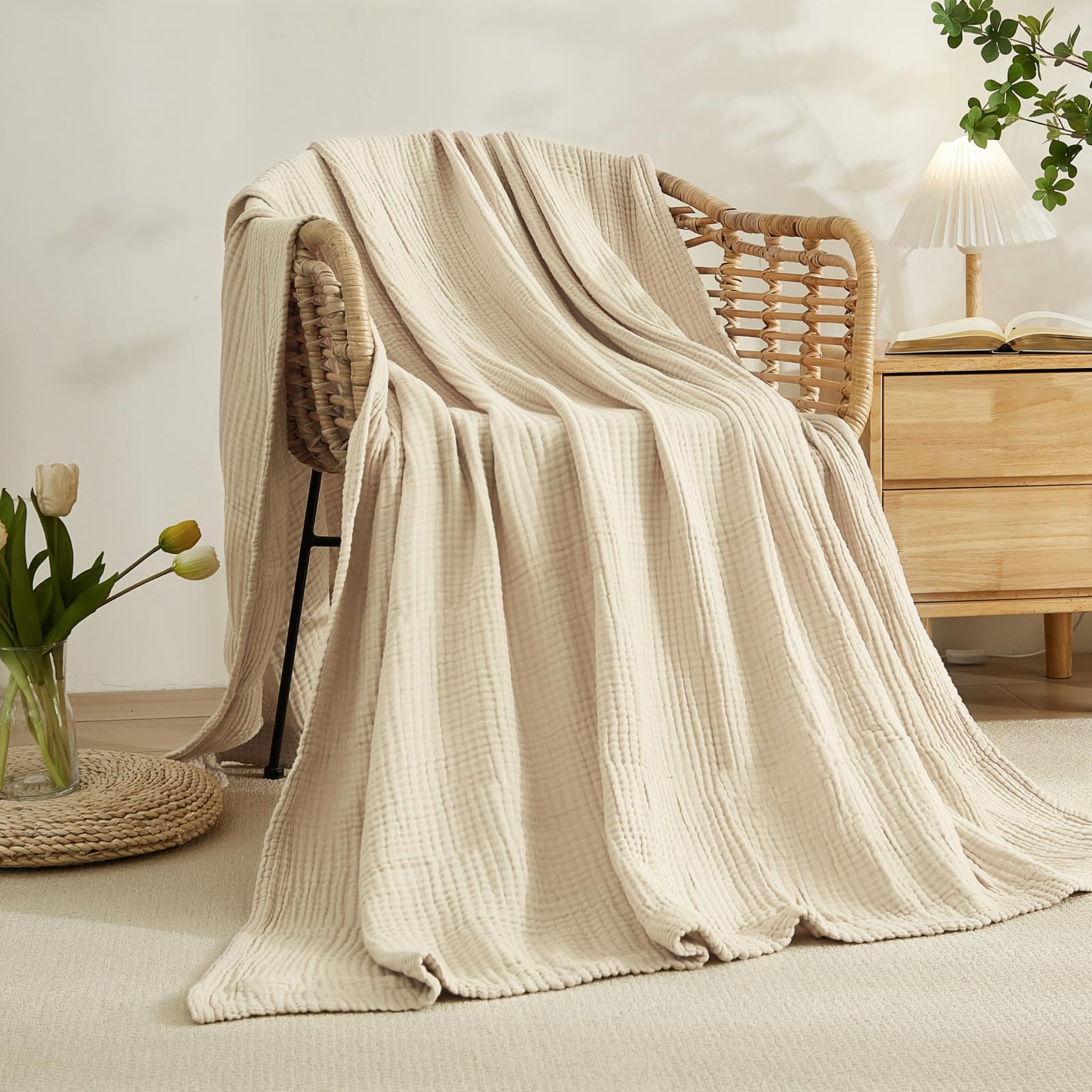 Emme Cotton Blanket Twin Xl For Bed Soft Muslin Blankets 66'X90' Lightweight Breathable Layering Blanket Bedspread Coverlet Al