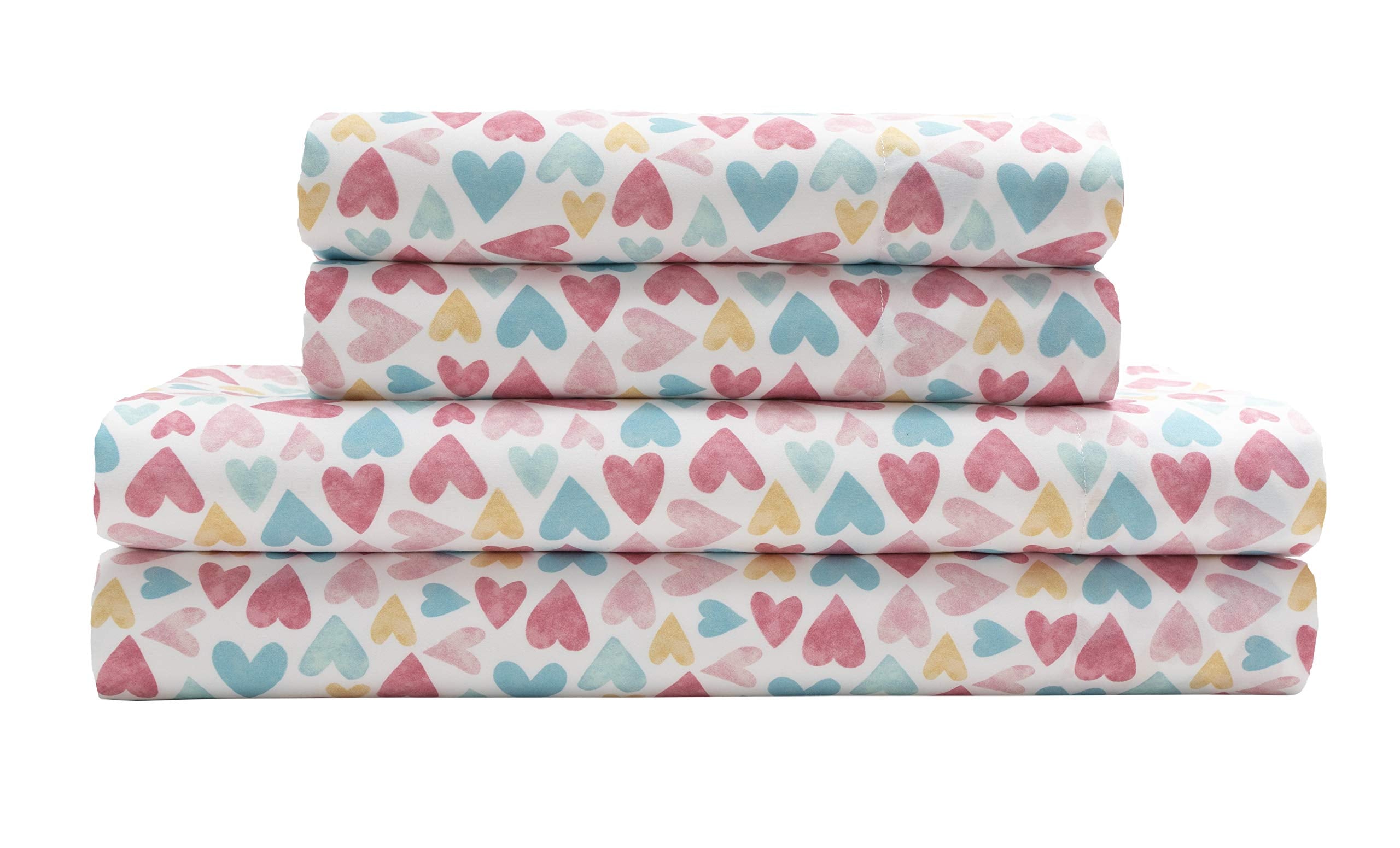 Mallary By Matthew Kids Super Soft-Soft 100% Microfiber Print Sheet, Watercolor Hearts Print, Full
