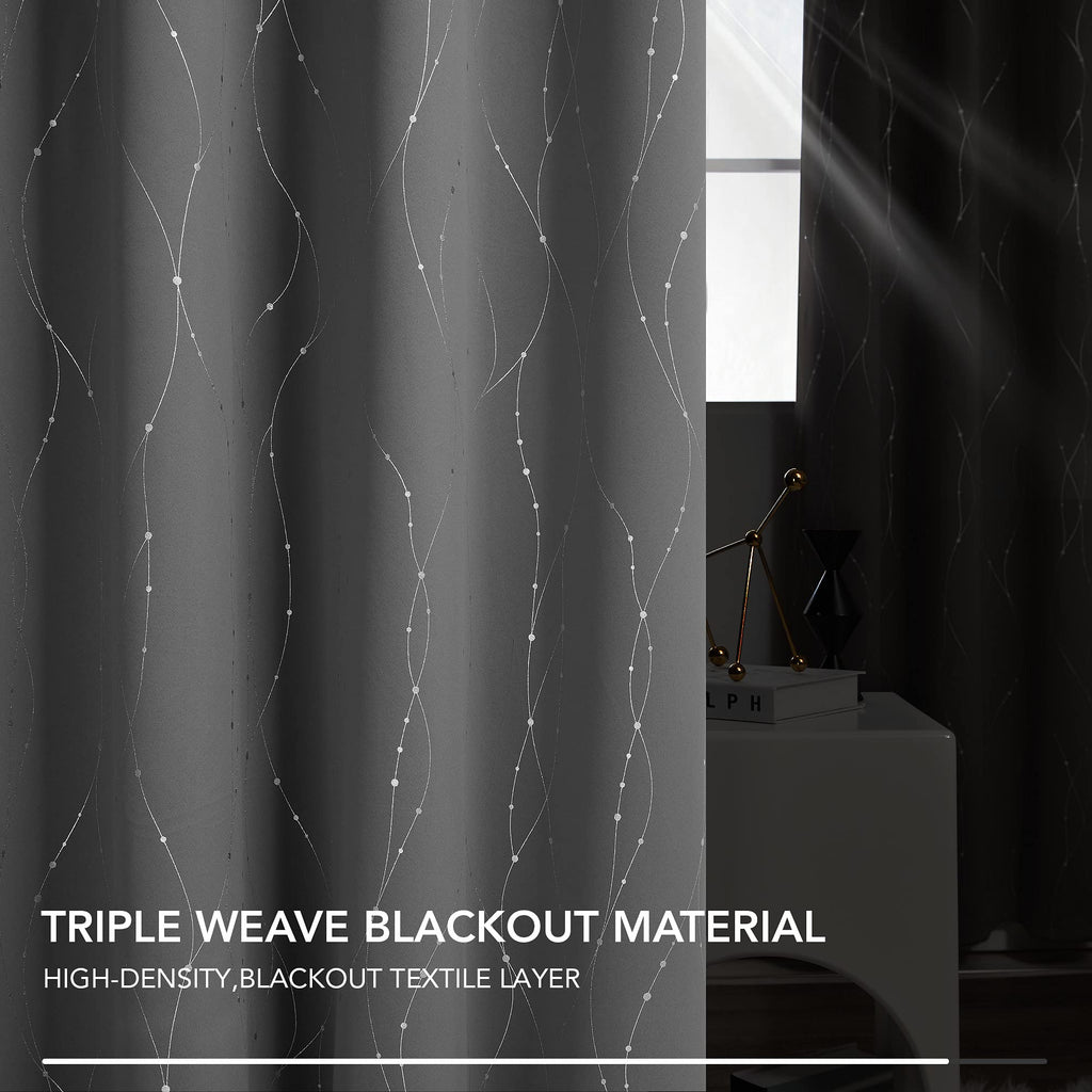 Deconovo Blackout Grommet Curtains Pair For Sliding Glass Door, 95 Inch Long, Pack Of 2 - Light Blocking Curtains With Dots Patt