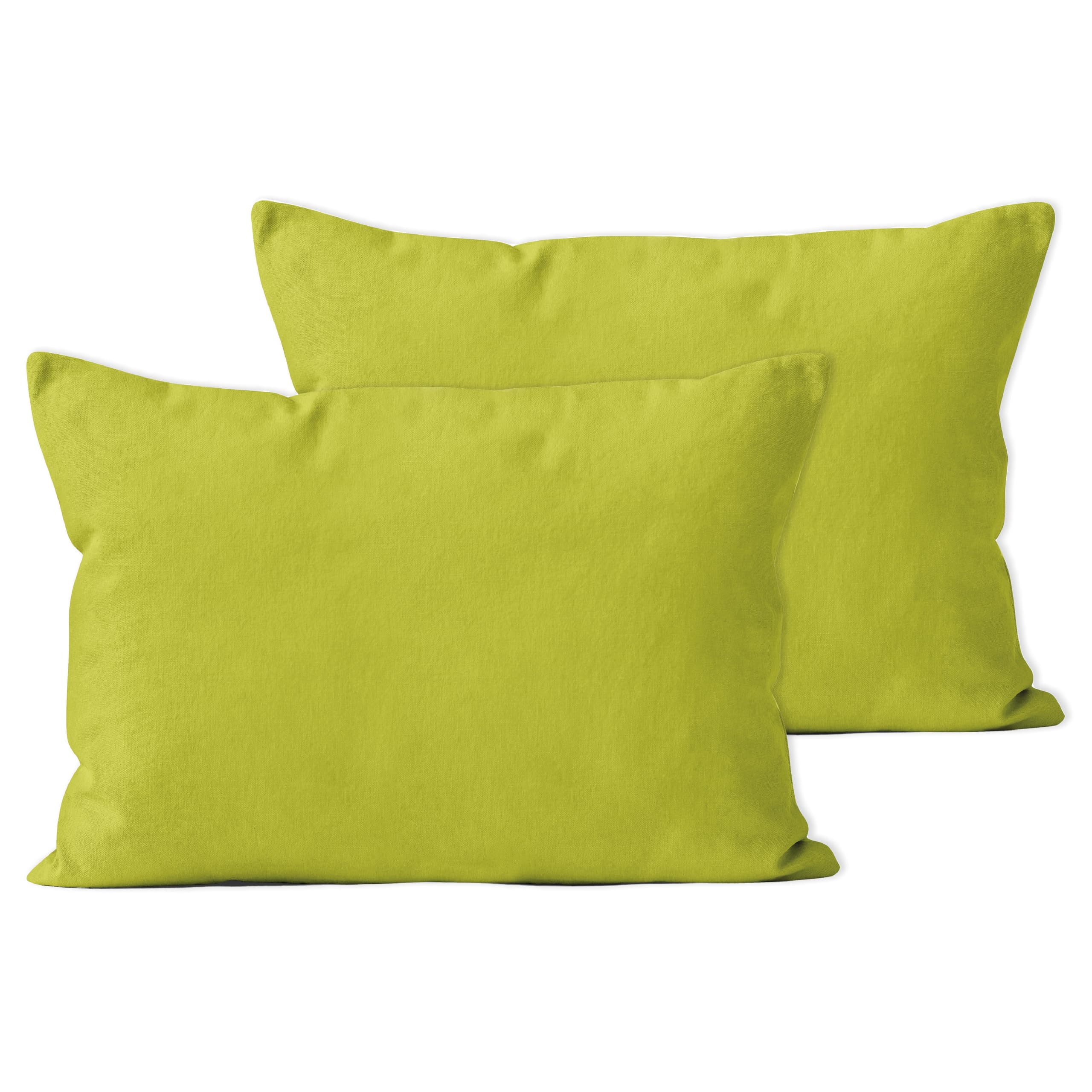 Encasa Xo Throw Pillow Covers 12X20 In Set Of 2 Lime Green | No Inserts | Cotton Pillow Covers For Living Room, Bed, Sofa, Couch
