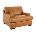 Naomi Home Siggy Genuine Leather Accent Chair - Luxurious Comfort, Goose Feather Cushion Filling, Square Arm Design, Sturdy Bloc