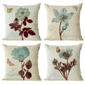 YeeJu Set of 4 Floral Decorative Throw Pillow Covers Plant Pillow Covers Cotton Linen Lotus Leaf Square Pillowcase Flower Outdoo