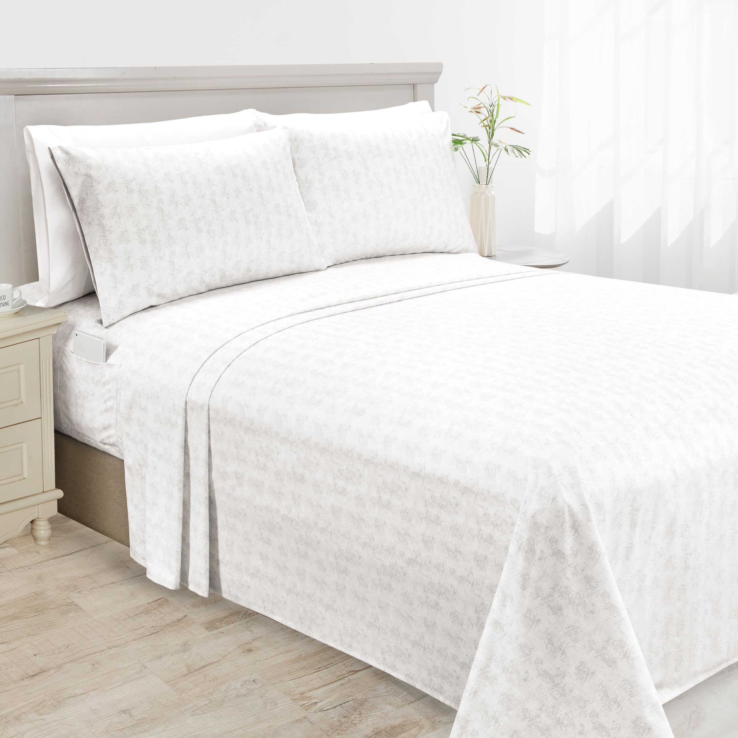 Elegant Comfort Luxury Soft Bed Sheets Wave Pattern - 1500 Premium Hotel Quality Microfiber Softness Wrinkle And Fade Resistant (6-Piece) Bedding Set, Full, Wave Beige