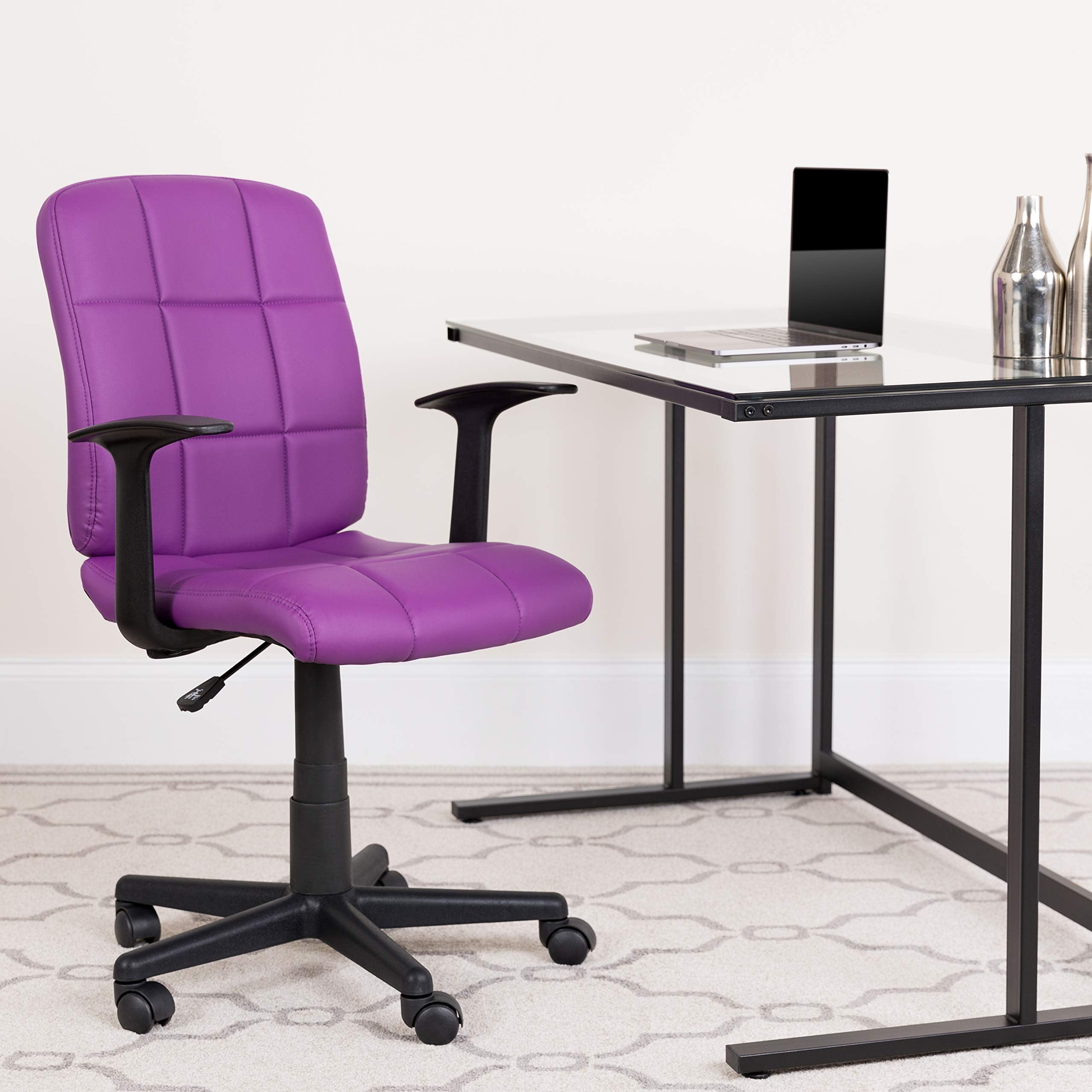 Flash Furniture Clayton Mid-Back Purple Quilted Vinyl Swivel Task Office Chair with Arms