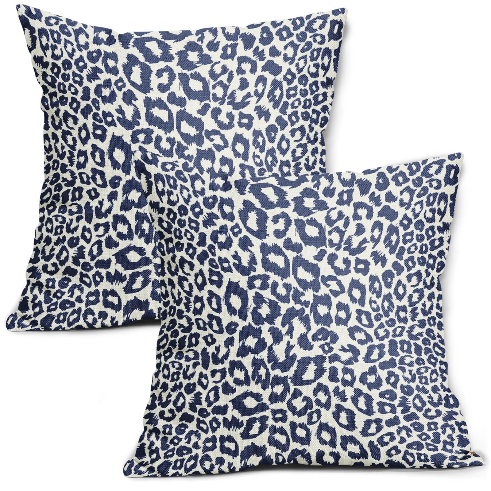 Navy Blue White Leopard Print Pillow Covers 20X20 Inch Set Of 2 Cheetah Animal Spots Decorative Pillow Cases Preppy Chinoiserie