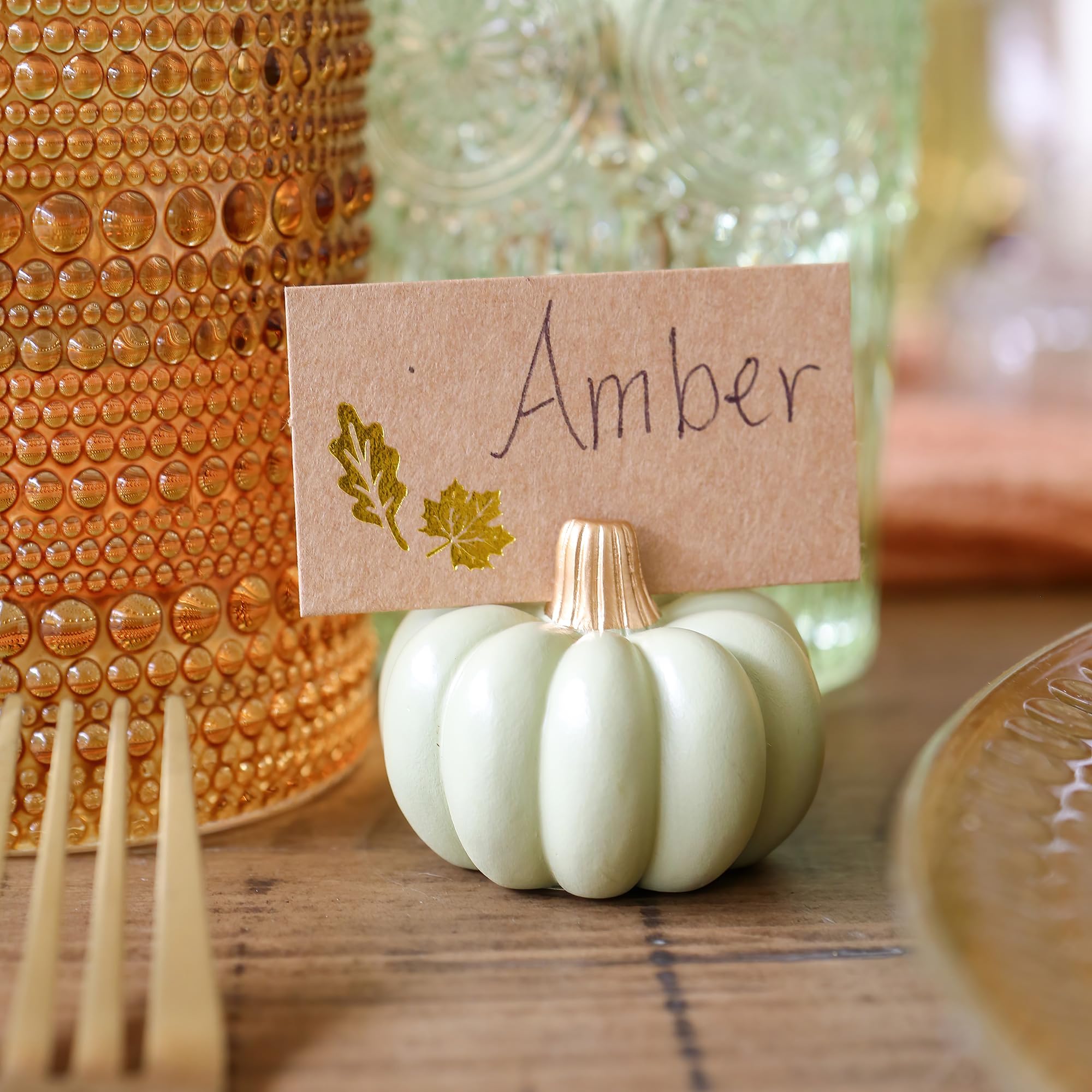 Kate Aspen Fall Decor Mini Green Pumpkin Place Card Holder (Set Of 6), Place Settings, Perfect For Thanksgiving Table Decor, Fal
