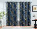 FMFUNCTEX Gold Blue Tree Blackout Curtains for Bedroom Living Room 63inch Foil Print Thermal Insulated Window Drapes Sparkling M