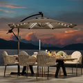 HarmonyHealth 10FT Cantilever Umbrella with Solar Lights, Outdoor Offset Market Umbrella with Infinite Tilt and Cross Base, Outs