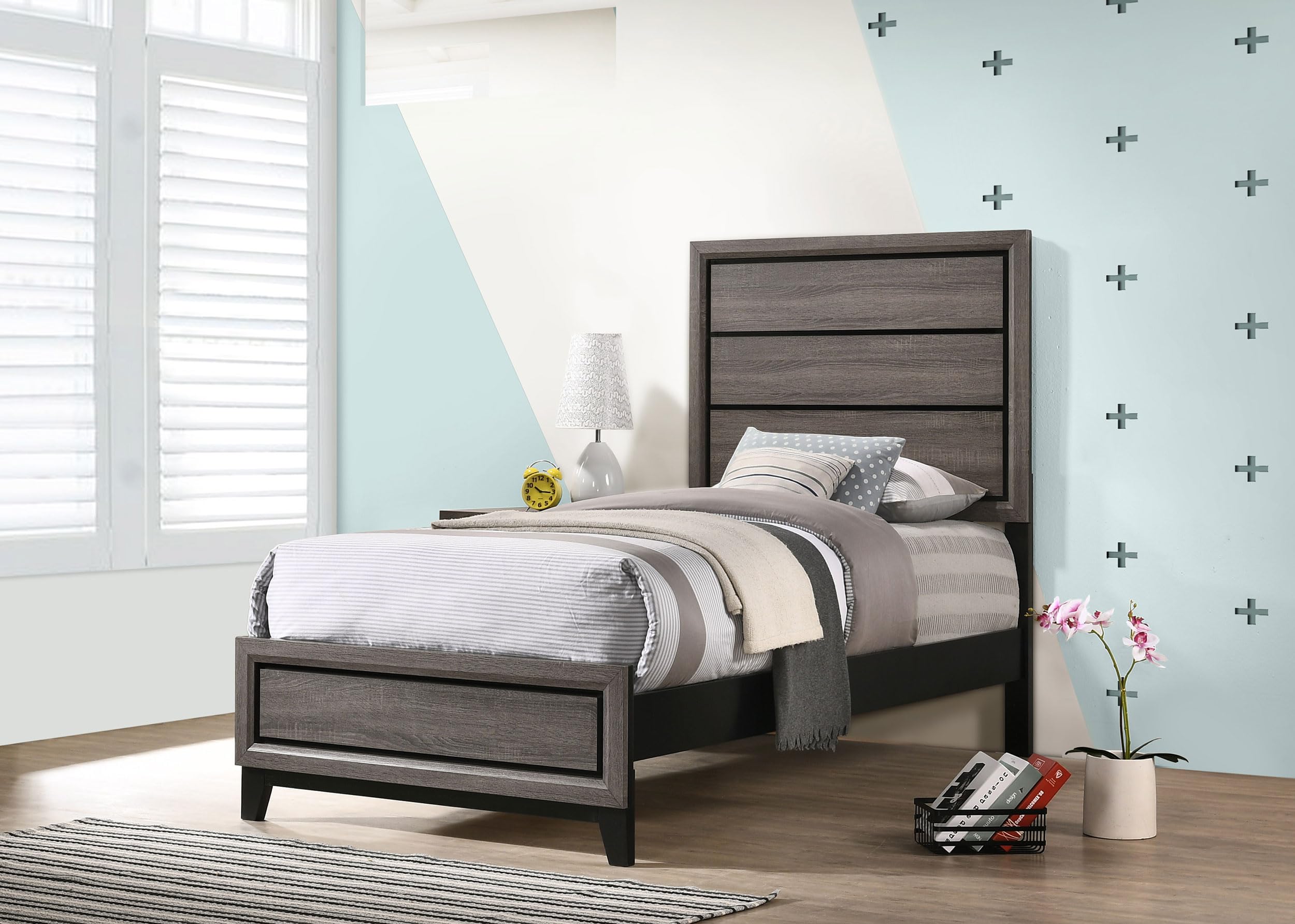 Coaster Home Furnishings Watson Transitional Wood Twin Size Panel Bed Frame 57-inch Headboard Grey Oak 212421T