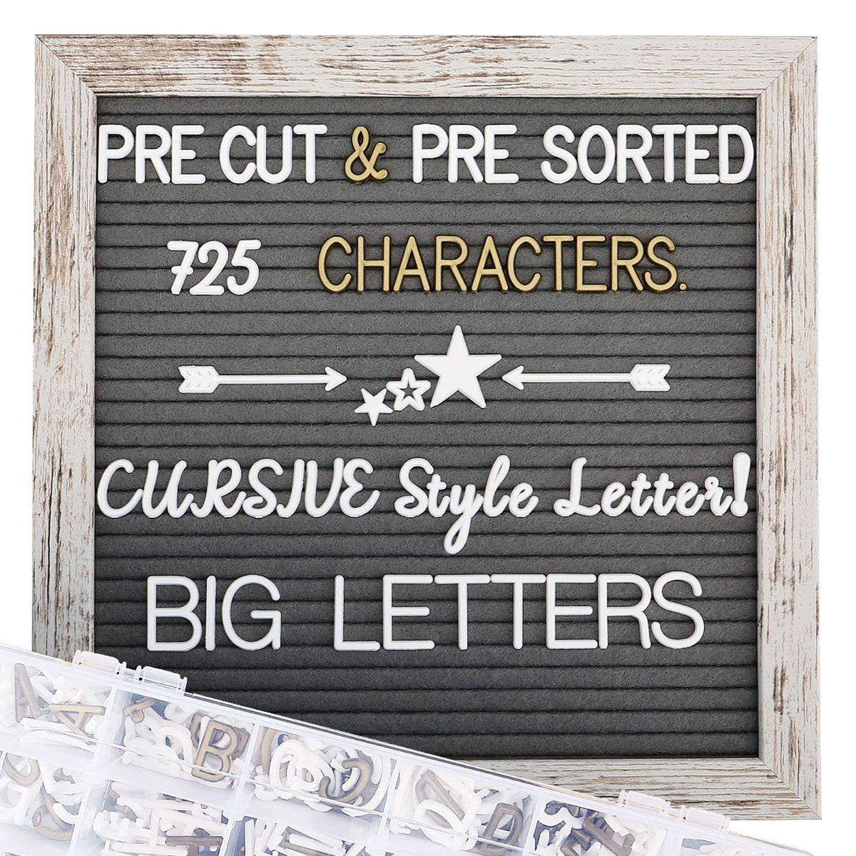 Felt Letter Board 10X10 Inch With Rustic Wood Frame, Pre Cut & Sorted 725 Letters, First Day Of School Board, Classroom Decor Fa