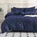 Jellymoni Navy Blue Duvet Cover Queen Size - 3 Pcs Microfiber Tufted Duvet Cover Set, Boho Textured Duvet Cover Jacquard Rhombus
