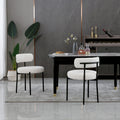 Aisall White Boucle Dining Chairs Set Of 2,Upholstered Kitchen Dining Room Chairs, Mid-Century Modern Curved Backrest Chairs For