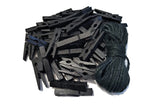 1.9 Inch Black Wooden Clothespins for Pictures Halloween DIY Art Crafts Clothesline Clips Laundry with Jute Twine Pack 50