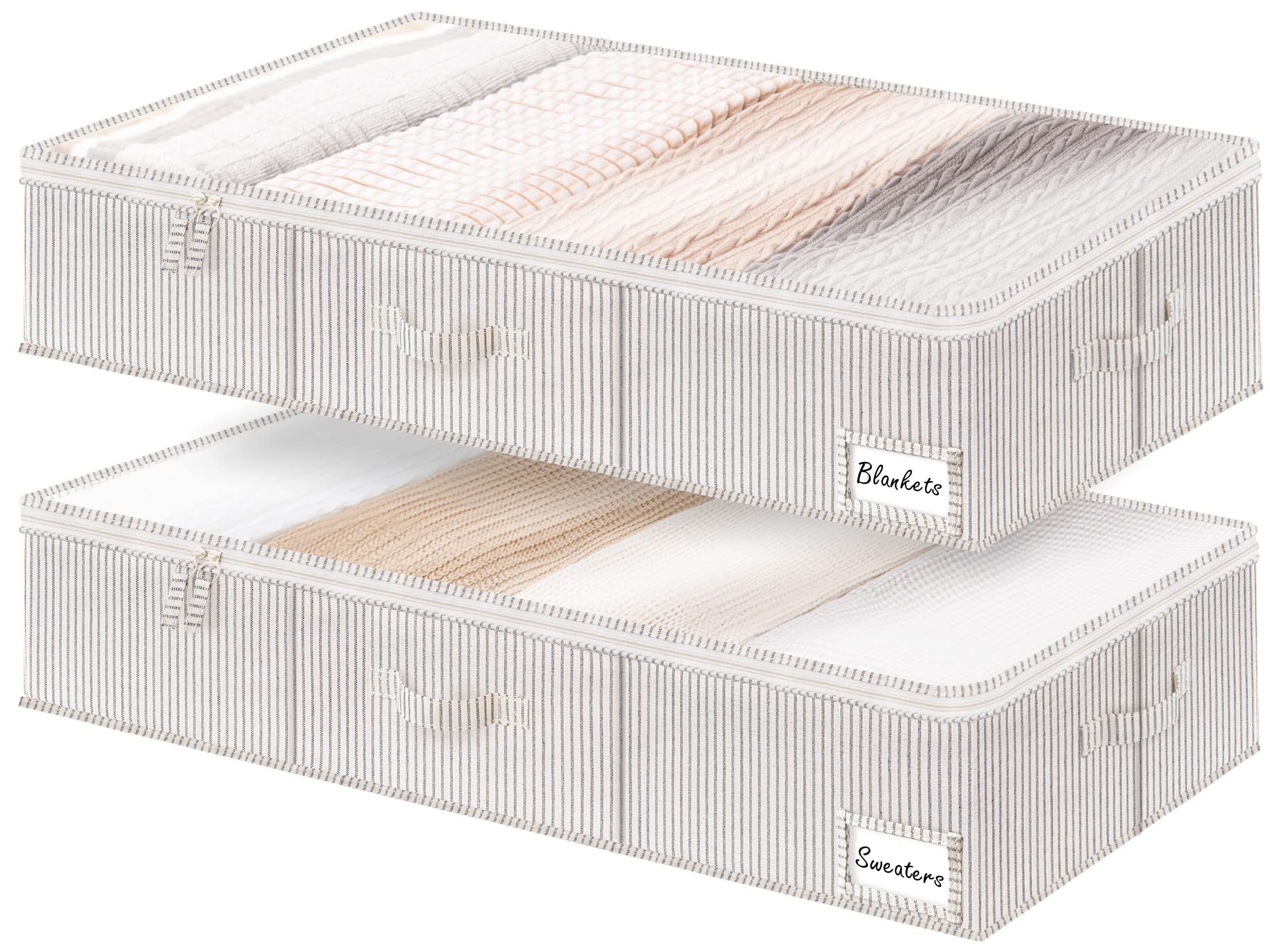 StorageWorks Underbed Storage Bins, Under Bed Storage Containers with Zippers, Closet Organizer for Clothes, Blankets, Gray and 