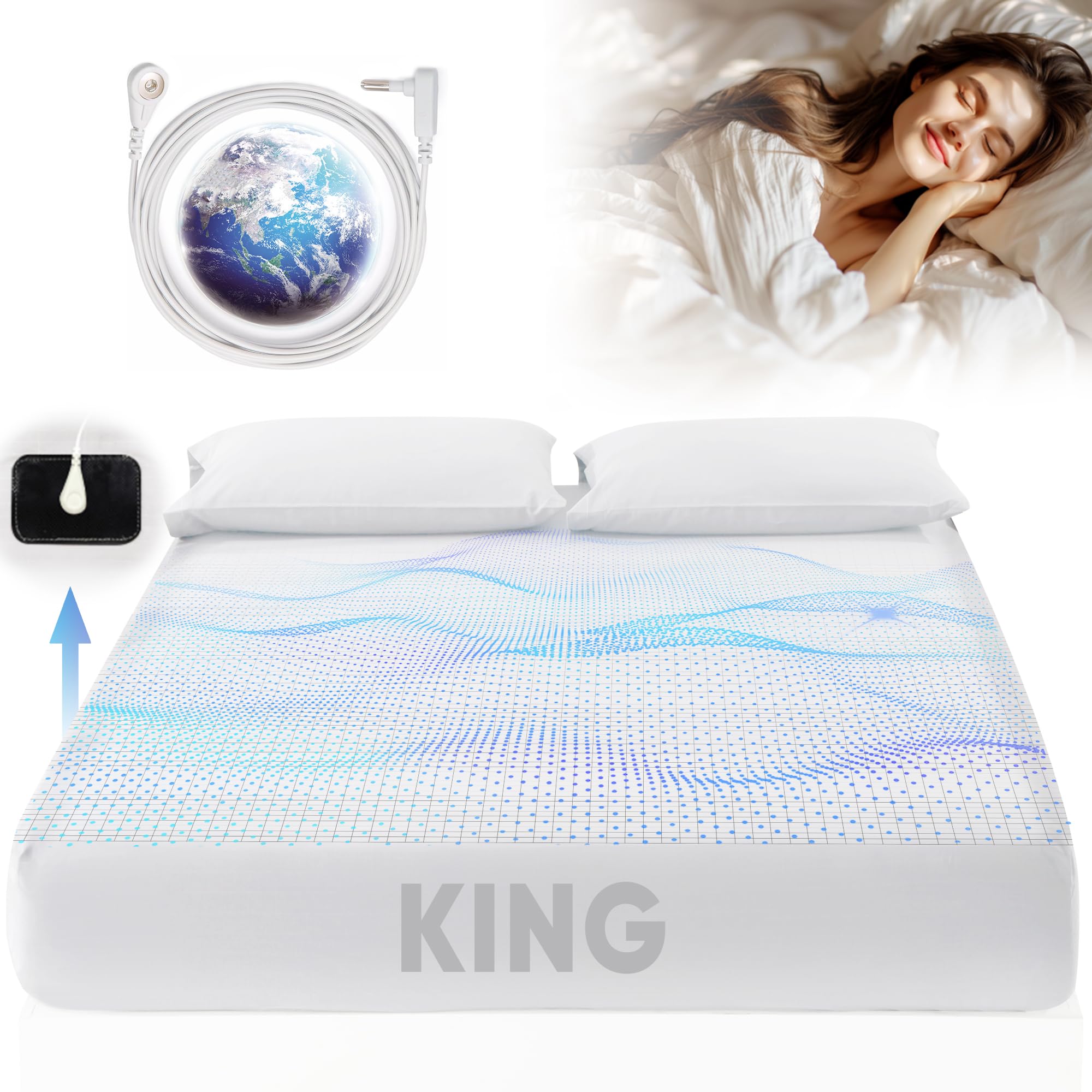 Grounding Sheets King Size, 95% Organic Cotton + 5% Pure Silver Fiber, Grounded Sheet Earth Connected Bedding (King - 77'X 80'