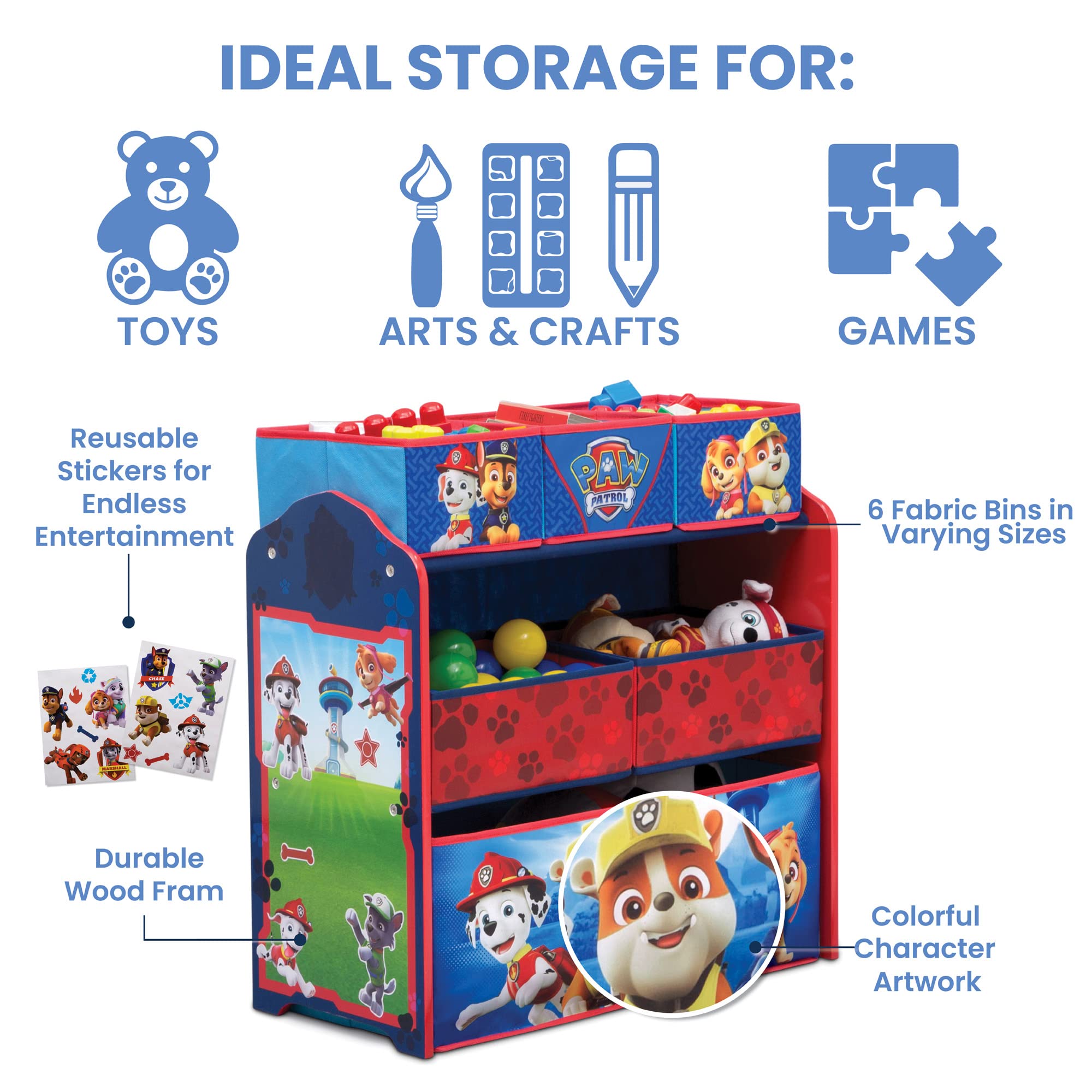 Delta Children 6 Bin Design And Store Toy Organizer - Greenguard Gold Certified, Nick Jr. Paw Patrol