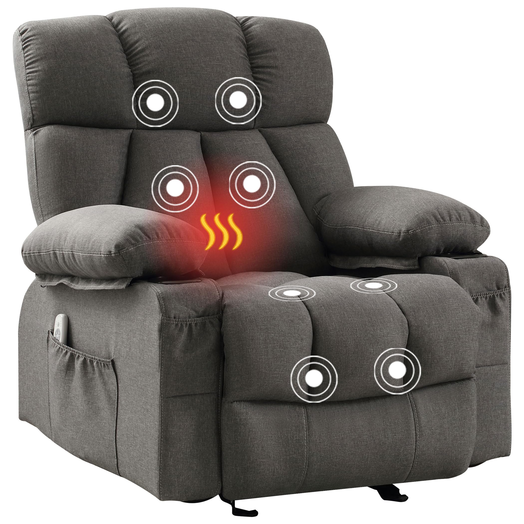 Massage Rocker Recliner Chair With Heat And Vibration Ergonomic Rocking Lounge Chair For Living Room Comfy Overstuffed Recliner