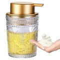 MKLZ 8 Oz Glass Foam Soap Dispenser, Clear Hand Liquid Bottles with Gold Plastic Pump, Refillable Round Foaming Lotion Dispensin