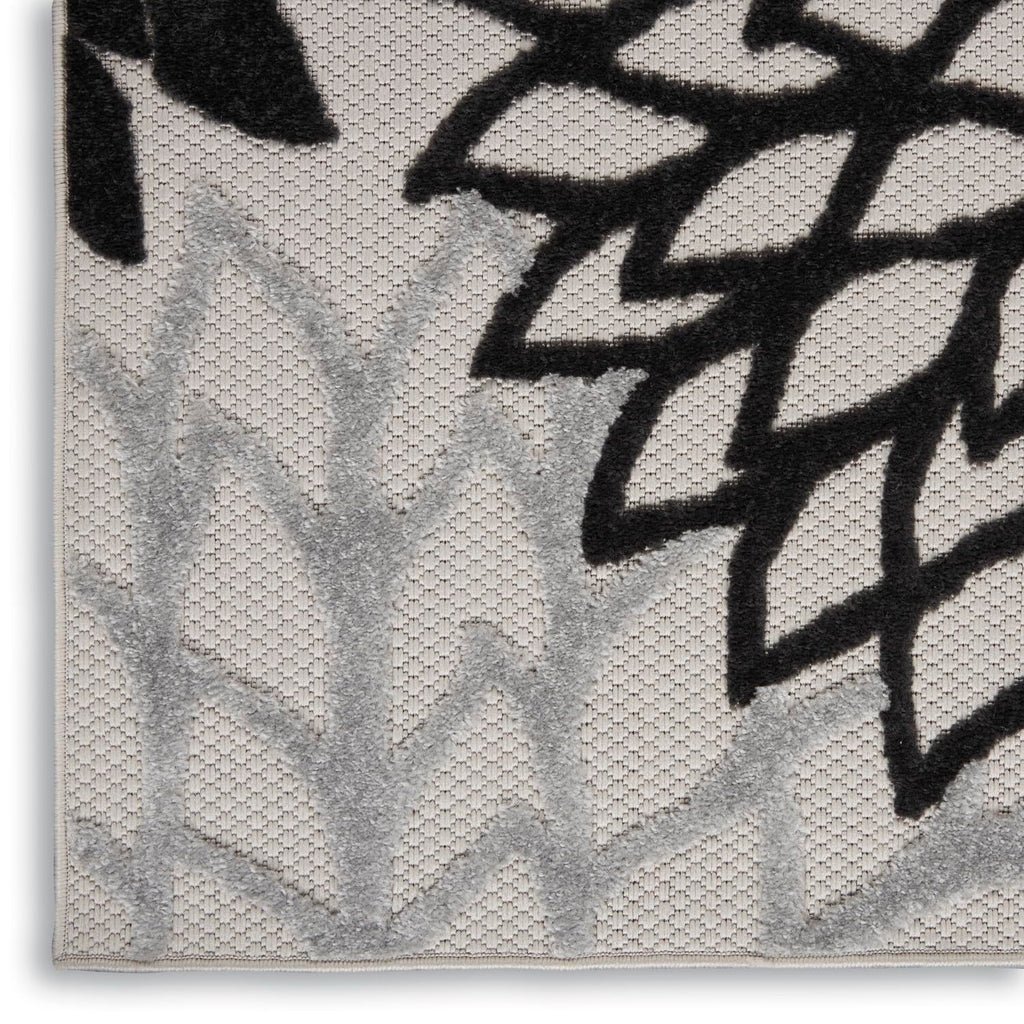 Nourison Aloha Indoor/Outdoor Black White 2'3' X 10' Area Rug, Tropical, Botanical, Easy -Cleaning, Non Shedding, Bed Room, Living Room, Dining Room, Deck, Backyard, Patio (2X10)
