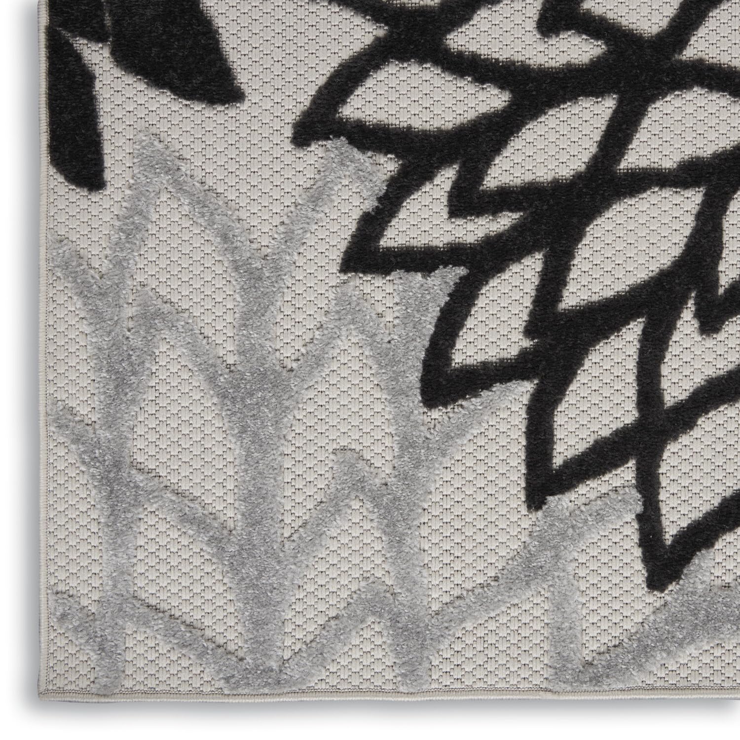 Nourison Aloha Indoor/Outdoor Black White 2'3' X 10' Area Rug, Tropical, Botanical, Easy -Cleaning, Non Shedding, Bed Room, Living Room, Dining Room, Deck, Backyard, Patio (2X10)
