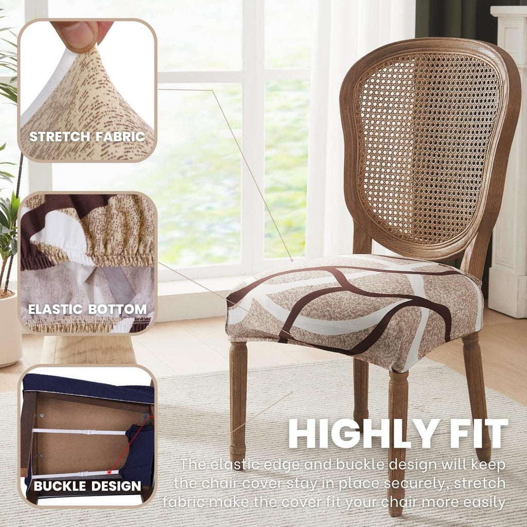 Searchi Stretch Dining Chair Seat Covers Set Of 8, Soft Removable Washable Seat Covers For Dining Chairs, Dining Room Seat Cover Slipcover Protector (Rear-Covered, Beige)