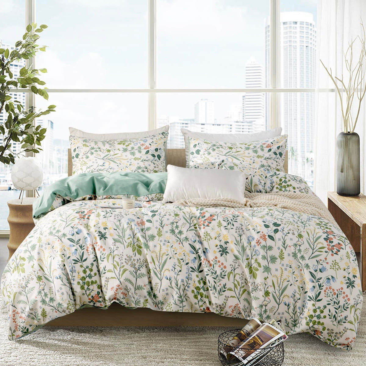 Jane Yre Floral King Duvet Cover Brushed Microfiber 3 Pieces Floral Bedding Set King Garden Style Red Floral Pattern Flower King