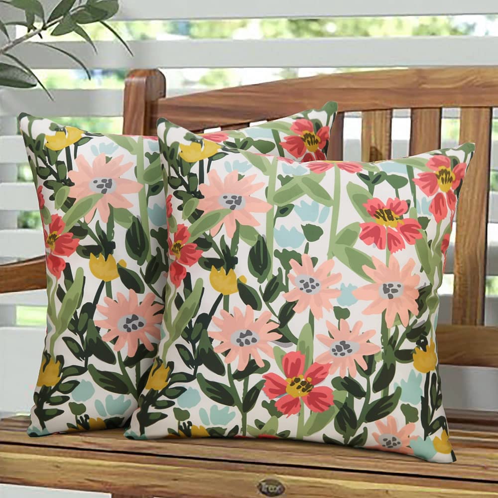 Pyonic Outdoor Pillows Cover Pack Of 2 Floral Waterproof Throw Pillow Covers 18X18 Inch Outdoor Pillows For Patio Furniture Gard