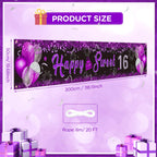 Purple 16Th Birthday Decorations Banner For Girls Happy Sweet 16 Birthday Yard Banner Black Purple And Silver 16Th Birthday Yard