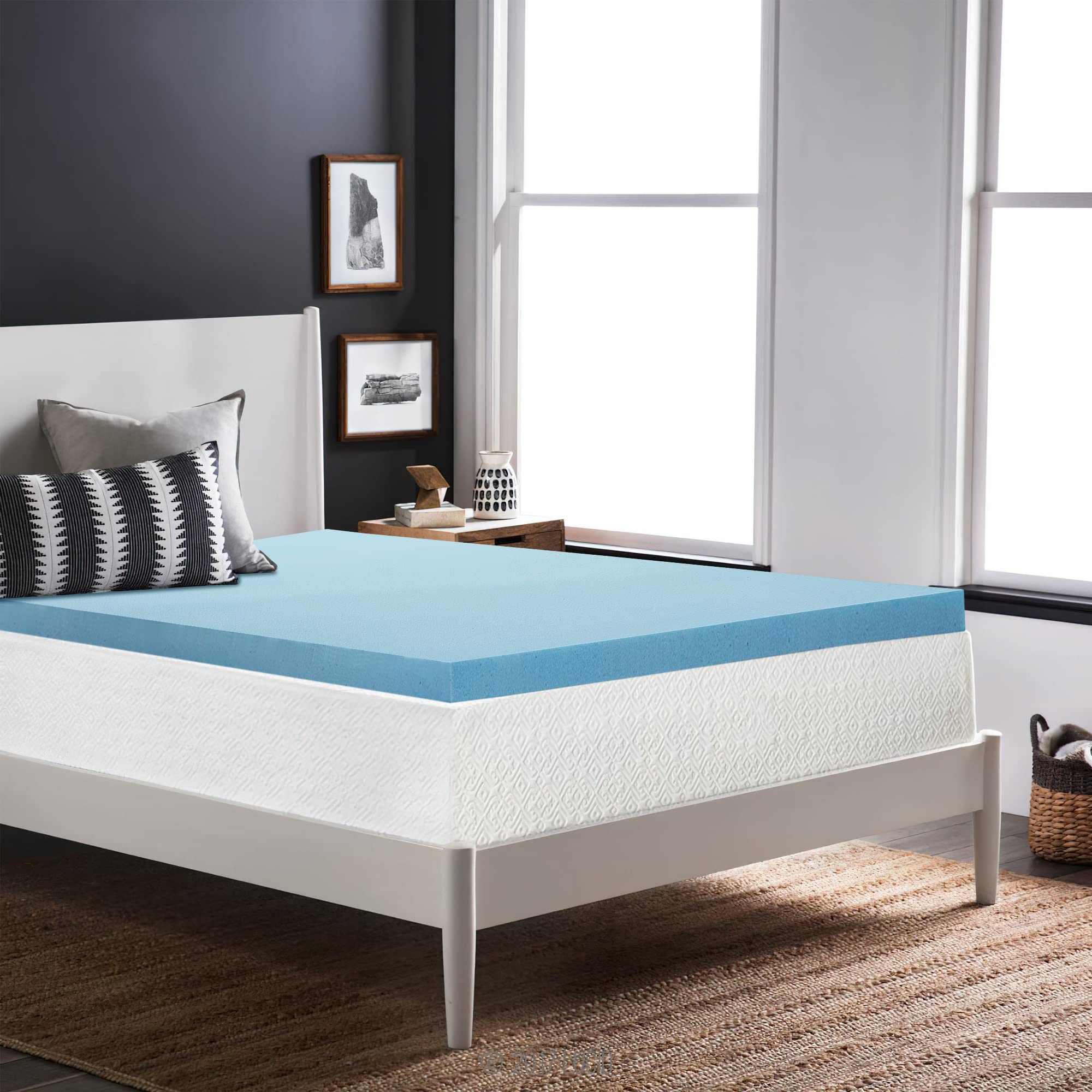Treaton, 2-Inch Gel Memory Foam Mattress Topper, Certipur-Us Certified For Superior Comfort And Support, Full, Blue