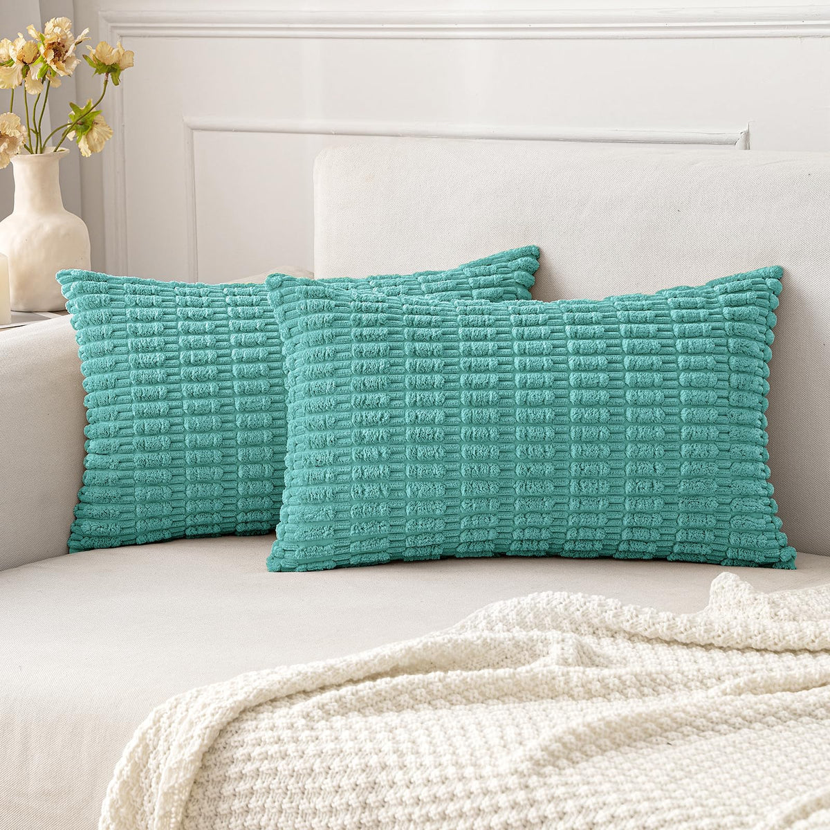Miulee Pack Of 2 Corduroy Decorative Throw Pillow Covers 12X20 Inch Soft Boho Striped Pillow Covers Modern Farmhouse Home Decor
