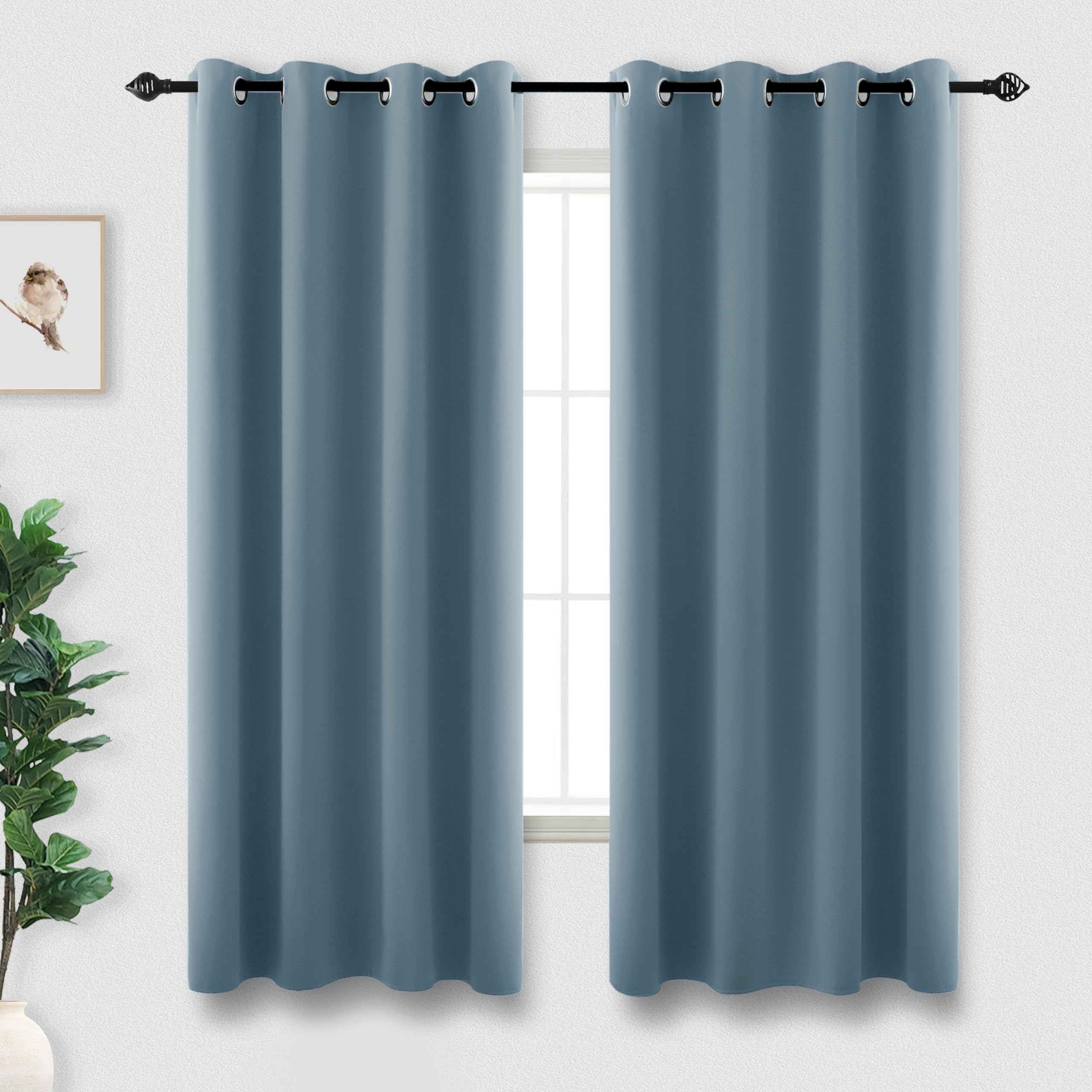 Koufall 52X63 Inch Length Stone Blue Blackout Curtains For Living Room