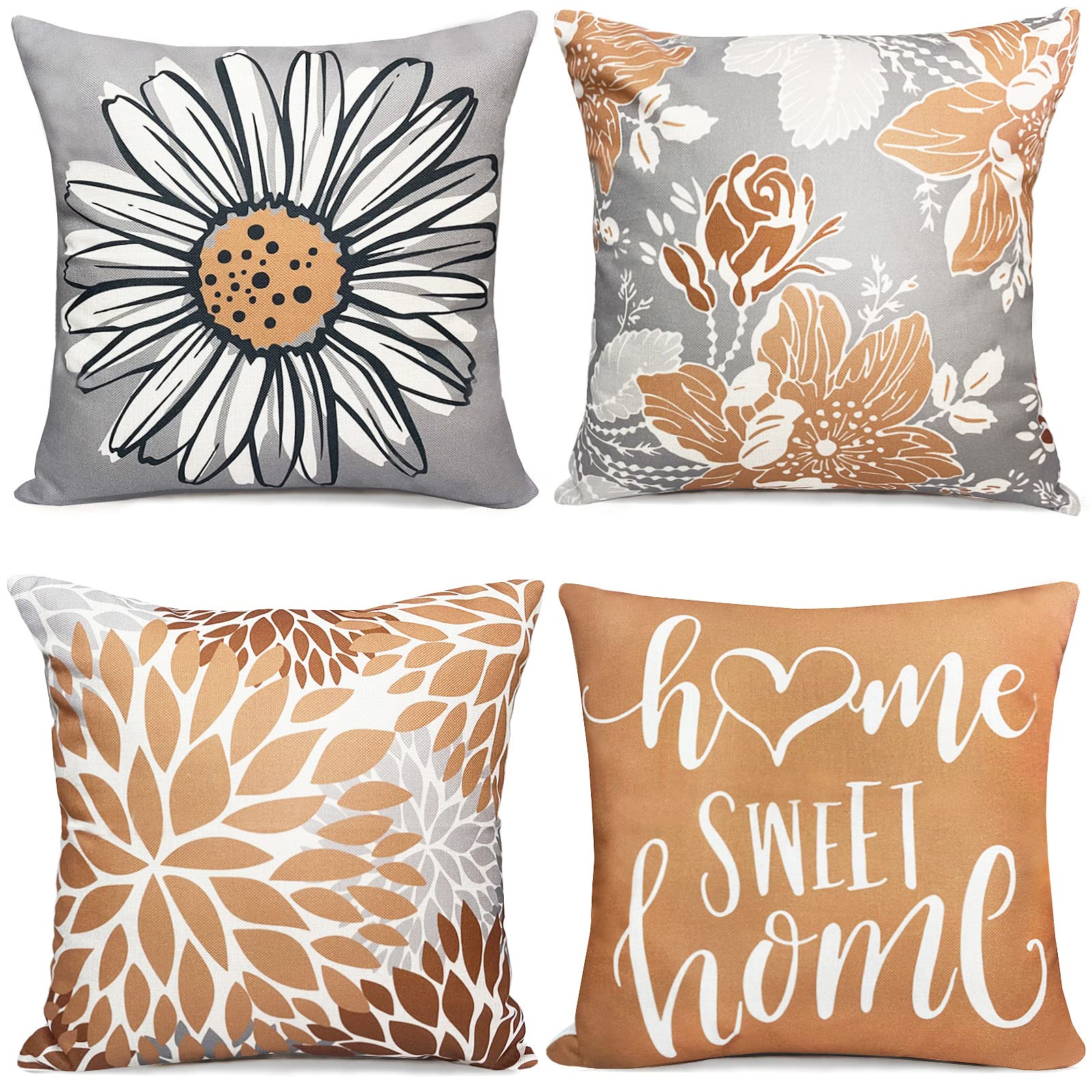 Rysmiyou Decorative Throw Pillow Covers Set Of 4 Coffee Pillow Covers 22X22 Inch Fall Throw Pillow Cover Linen Square Pillowcase