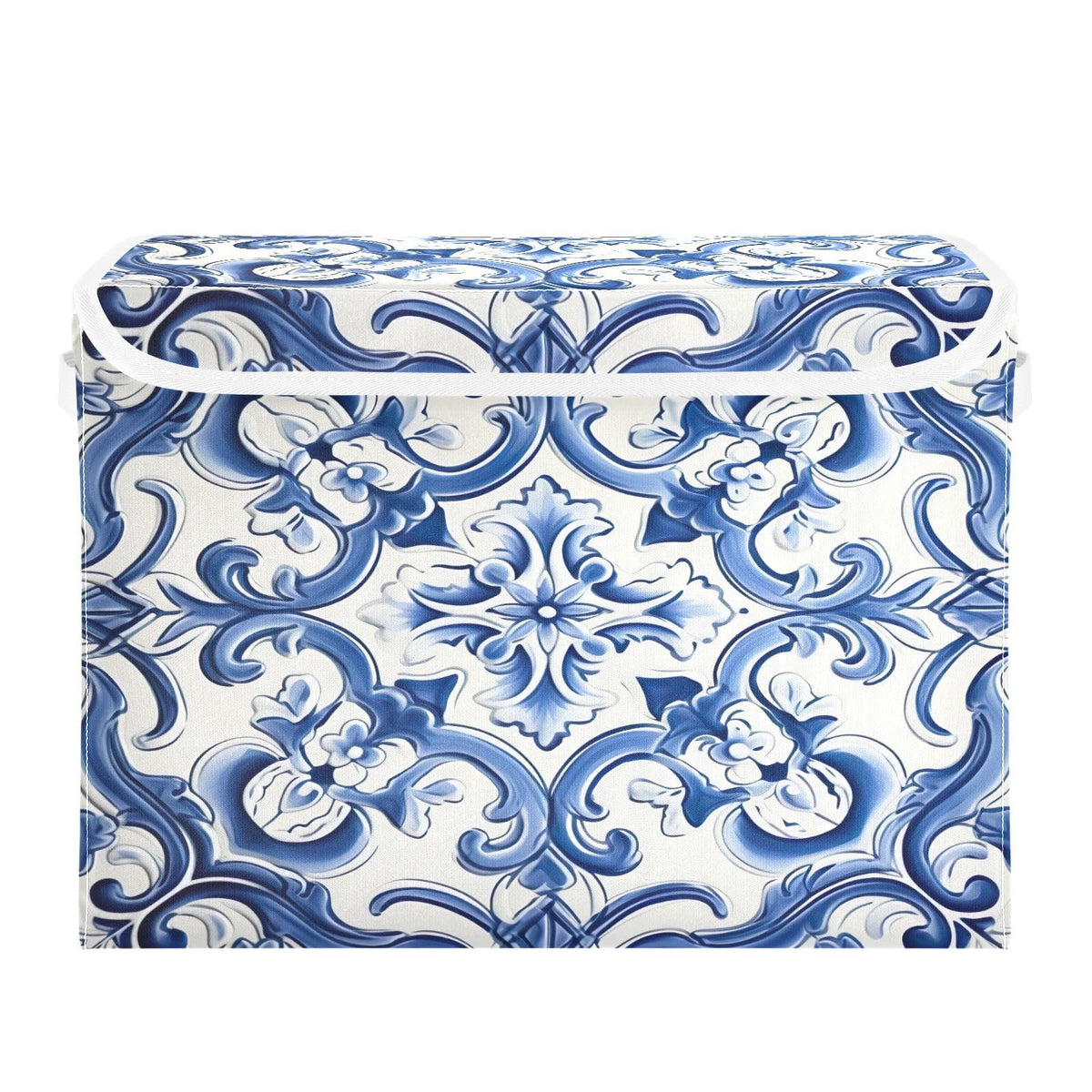 FLildon Blue Vintage Tiles Storage Basket with Lid Collapsible Storage Bin Fabric Box Closet Organizer for Home Bedroom Office 1