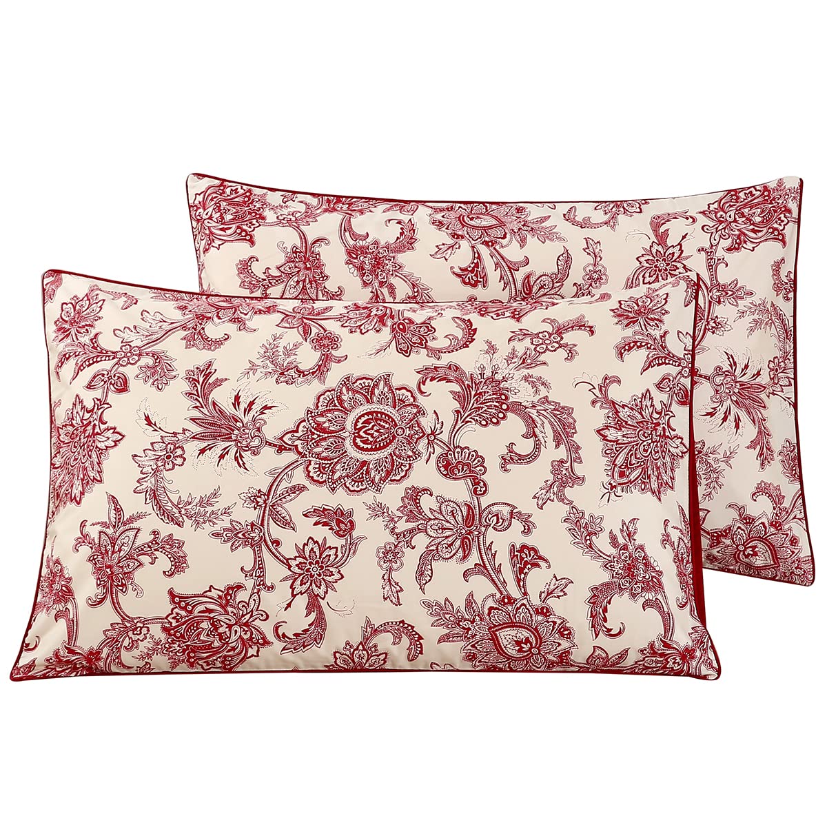 Winlife 100% Cotton Pillowcases 2 Pack Paisley Floral Printed Pillow Cases Set Of 2 Pillow Cover (Standard 20X26', Vintage Red)