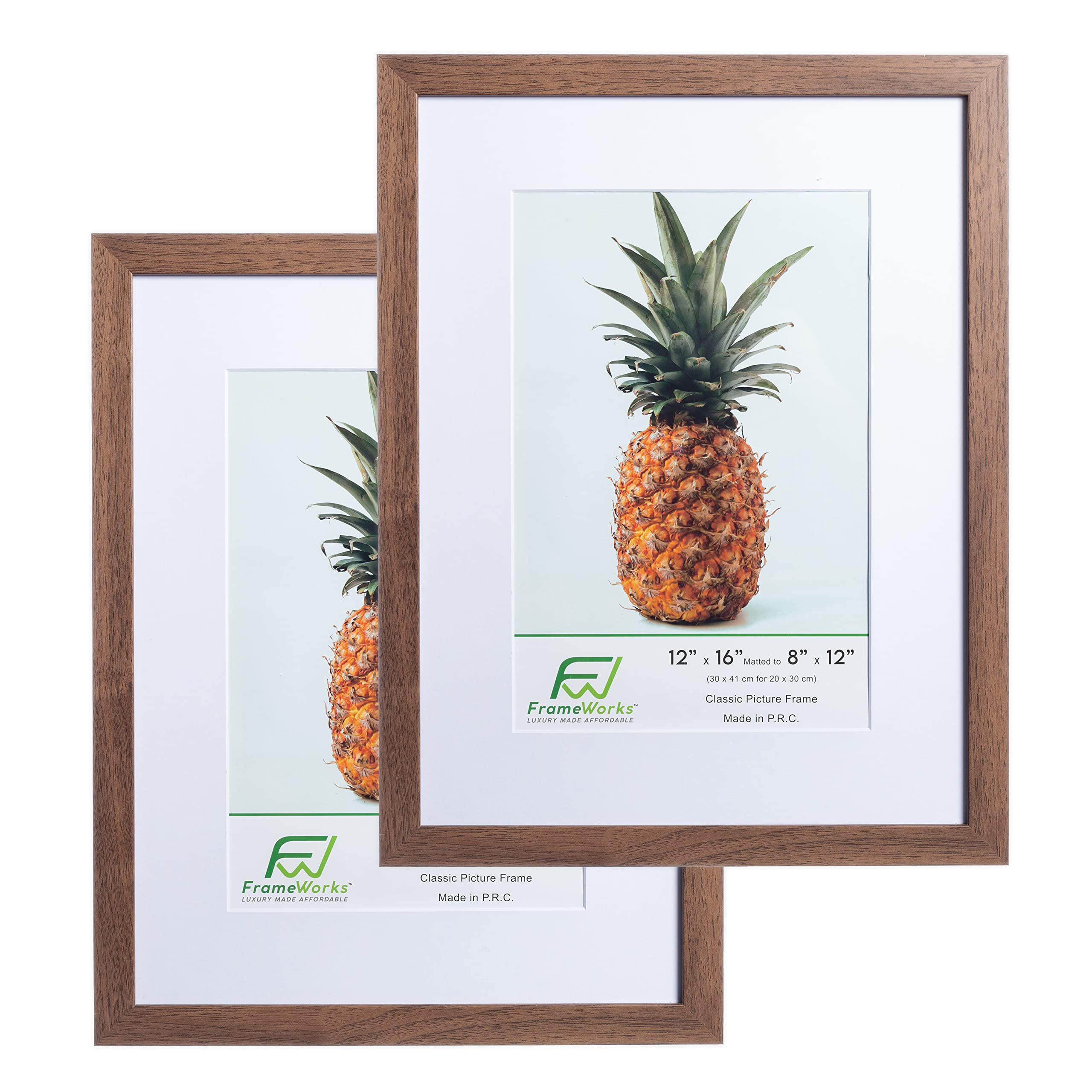 FrameWorks 2-Pack, 12x16 Matted to 8x12 Picture Frame, Dark Oak - Classic Photo Frame with Tempered Glass, Picture Frame with Cl