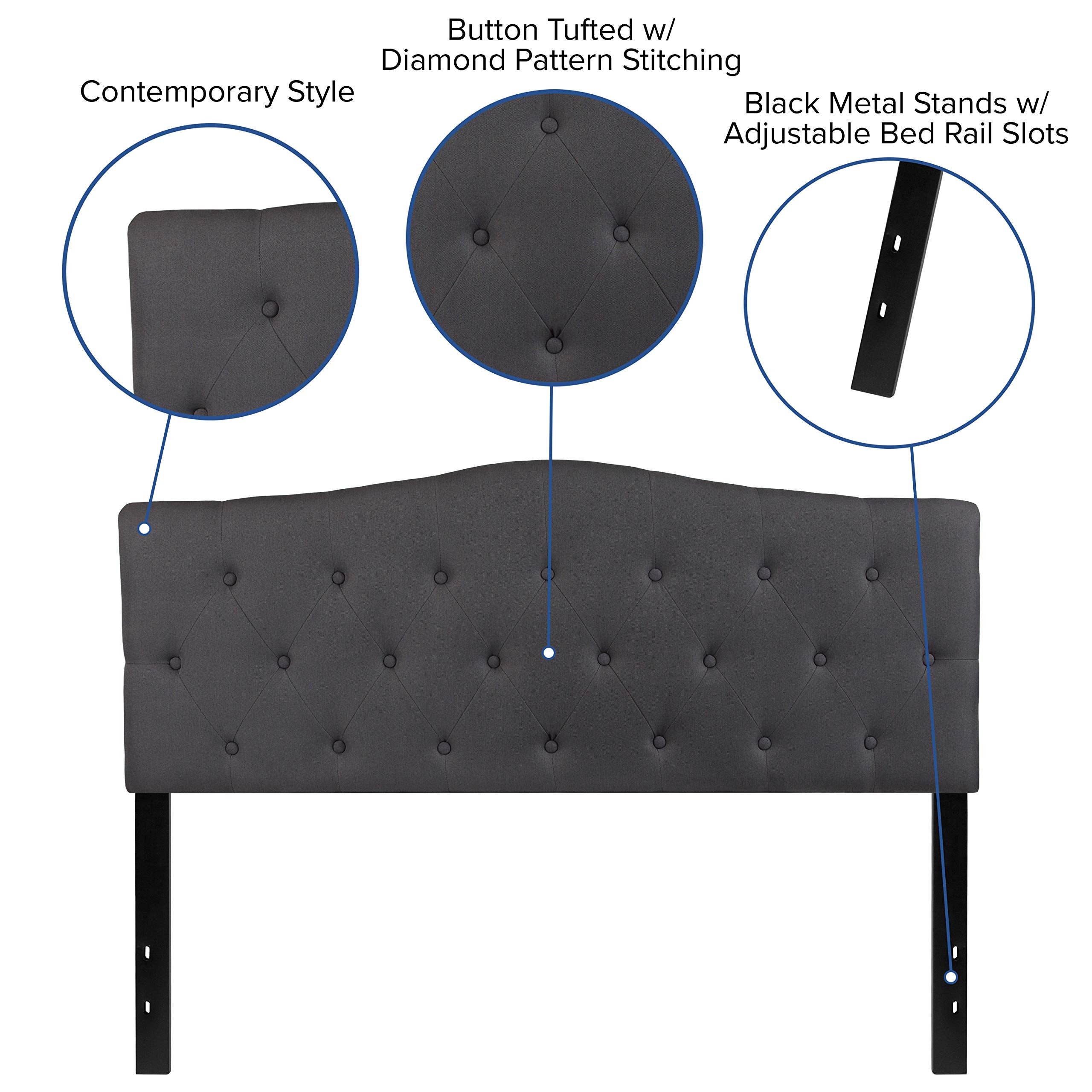 Flash Furniture Cambridge Tufted Upholstered Headboard For Queen Size Bed, Contemporary Fabric Tufted Headboard With Adjustable Height, Dark Gray
