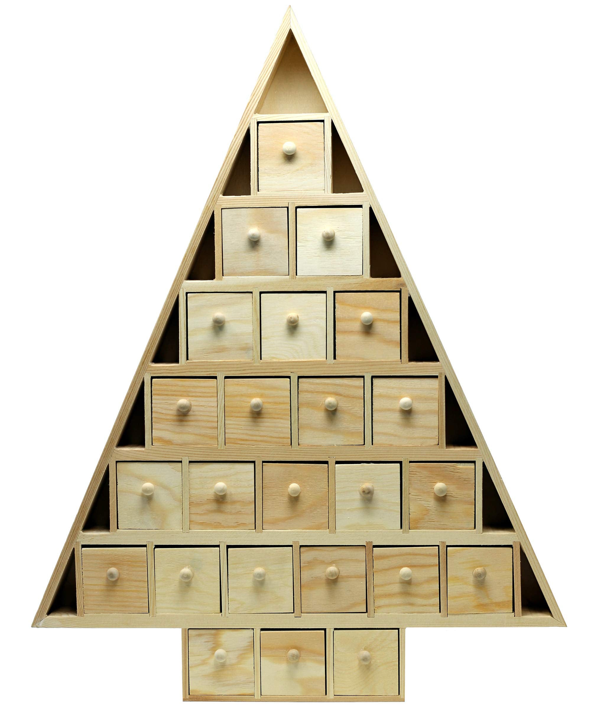 20 Inch Tall Christmas Tree Shaped Advent Calendar - Countdown with 24 Removable, Fillable Drawers | Unfinished Wood, Ready to D