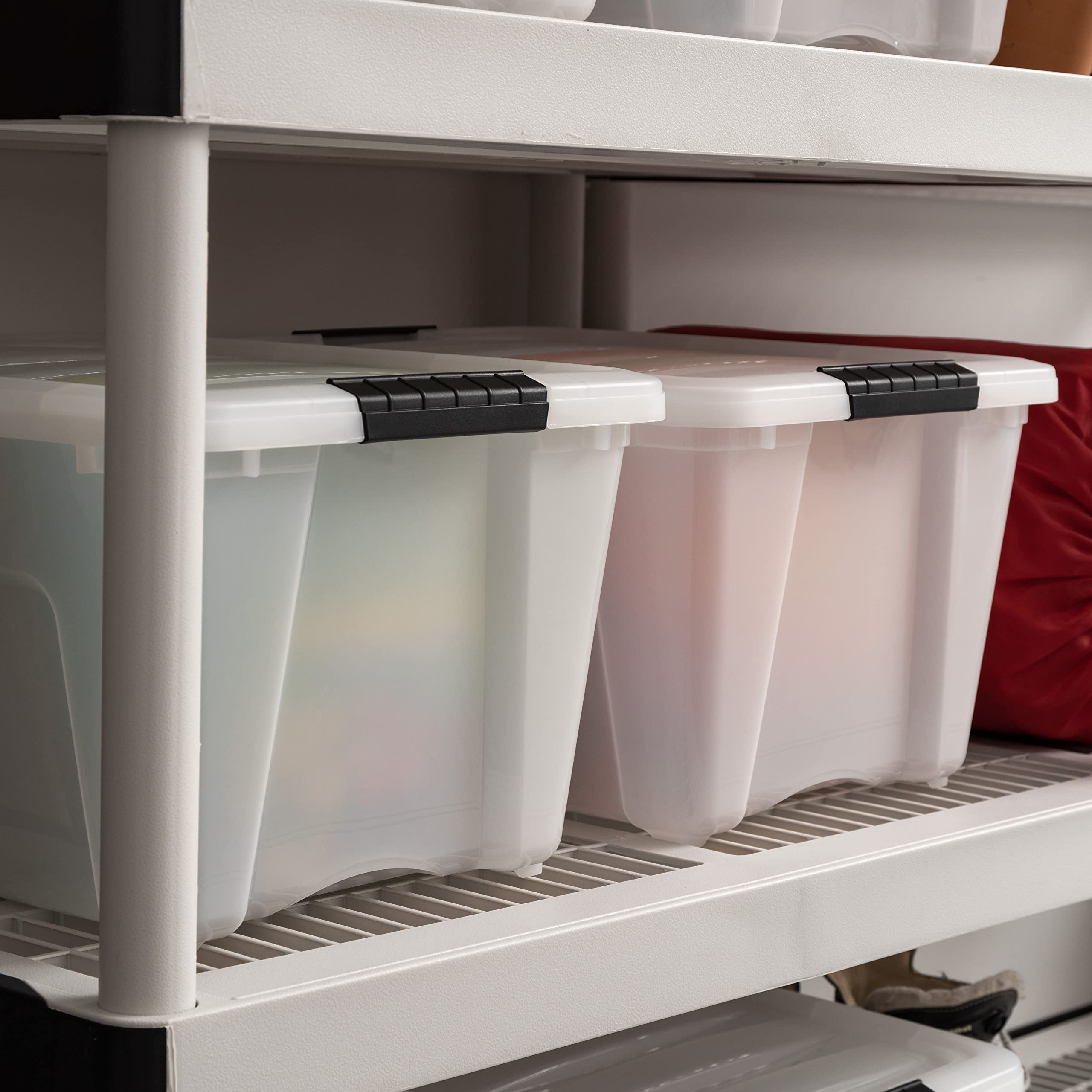 IRIS USA 32 Qt Stackable Plastic Storage Bins with Lids, 4 Pack - BPA-Free, Durable Pearl Containers with Secure Pull Handle