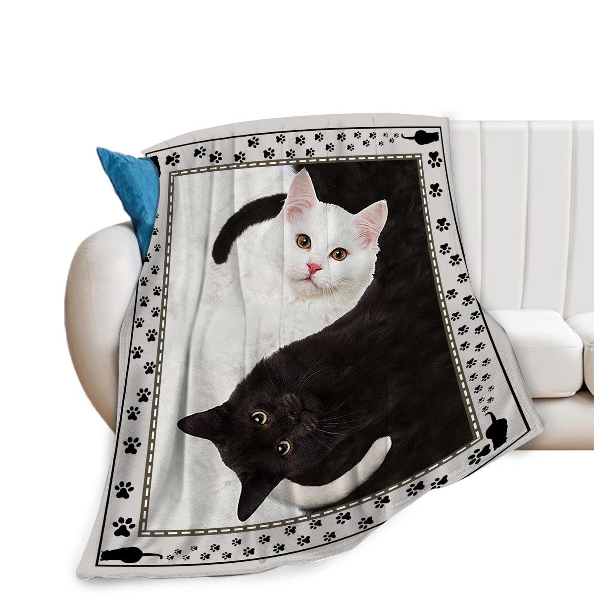 Cat Blanket And Throws Black And White Cat Lover Gifts Throw Blankets Cat Decor Soft Cozy Fleece Plush Warm Flannel Bedding Blan