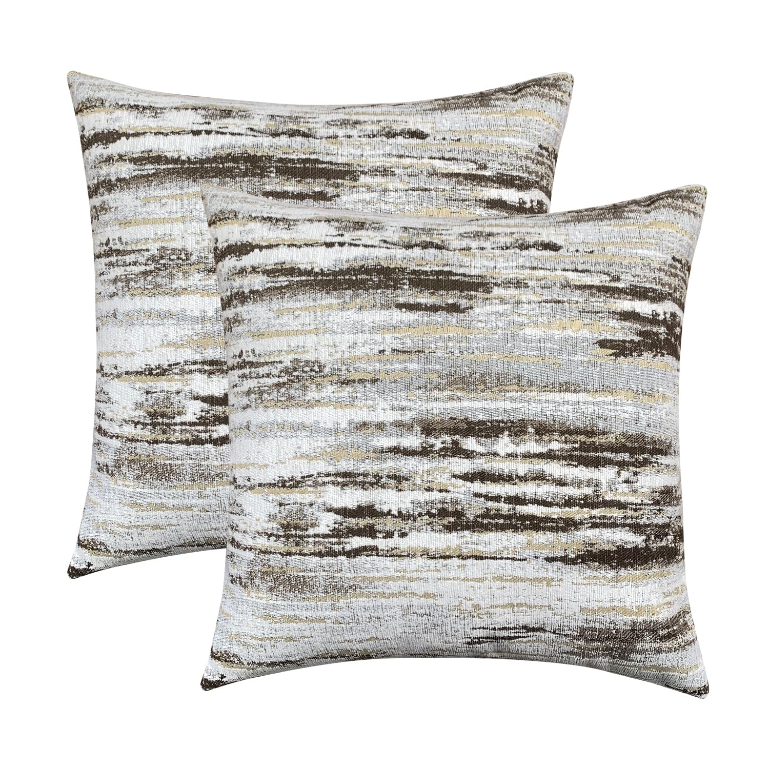 Romandeco Jacquard Chenille Striped Decorative Throw Pillow Covers For Couch Set Of 2, 20X20 Inches, Brown