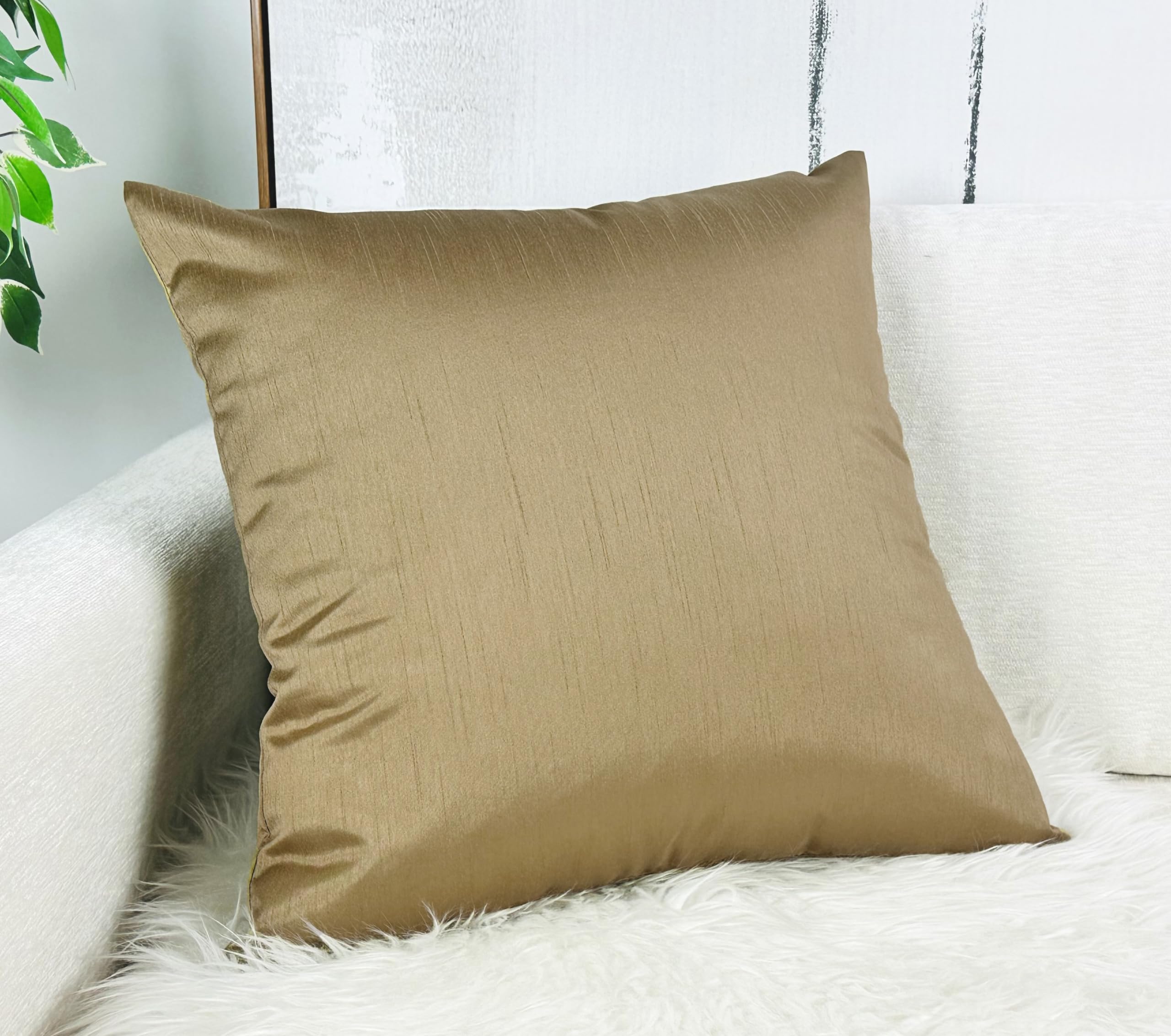 Aiking Home Collection Solid Faux Silk Euro Sham/Pillow Cover, Zipper Closure, 26 By 26 Inches, Brass