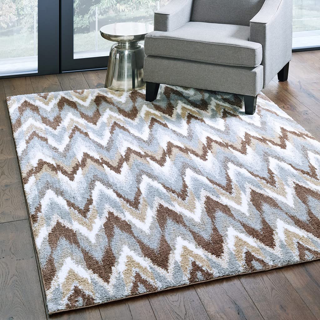 HomeRoots Grey Polyester 4’x6’ Gray and Taupe Ikat Pattern Area Rug