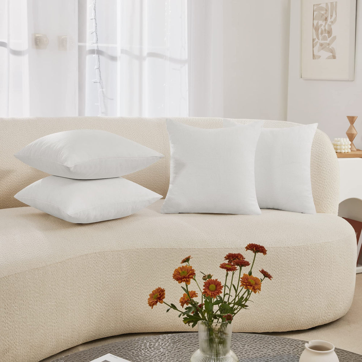 Deconovo 4 Pcs Pillow Covers 18X18, No Insert - Faux Linen Sublimation Cushion Covers White Blank Pillow Covers, Throw Pillow Ca