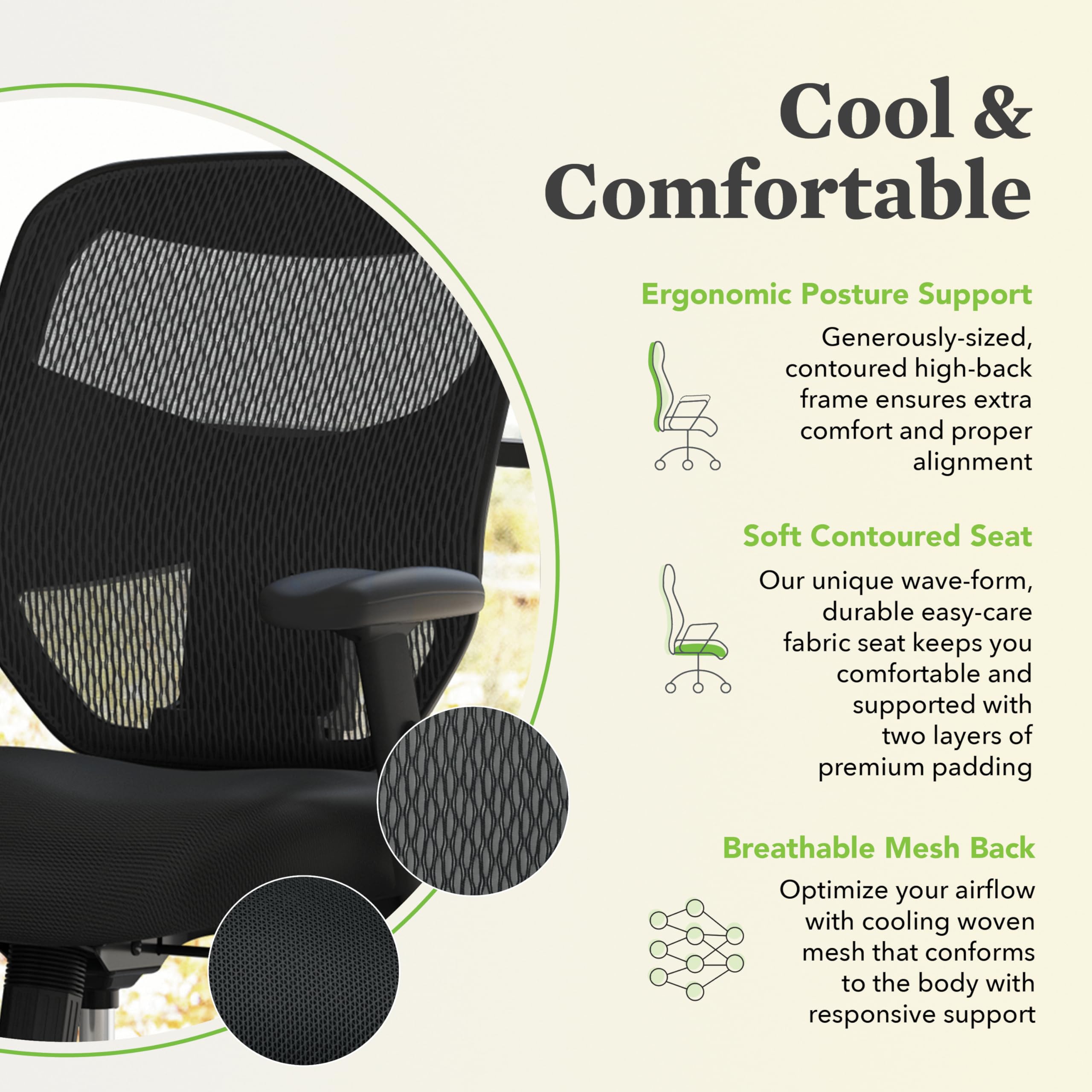 Wholesale Case Of 2 - Basyx High-Back Adjustable Arm Pneumatic Chair-Task Chair, Pneumatic, 29&quot;X36&quot;X42-1/2&quot;, Black Mesh