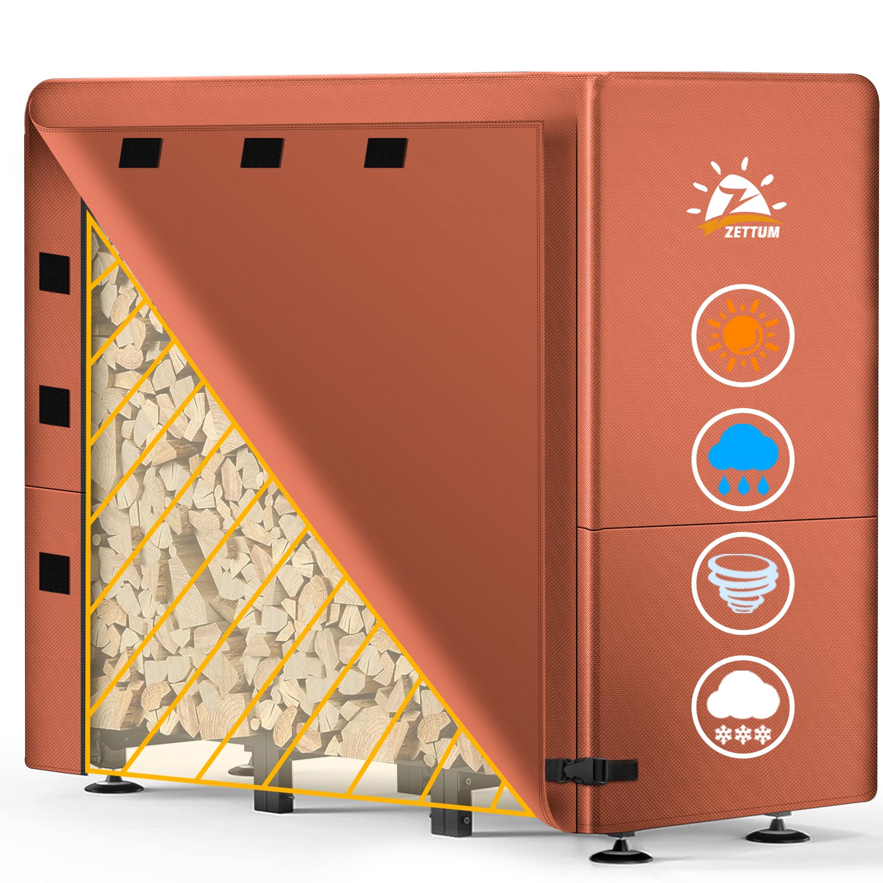 Zettum Firewood Rack Cover 4 Feet - 600D Wood Rack Cover Waterproof Heavy Duty, 4 Foot Outdoor Log Pile Holder Covers Storage Fo