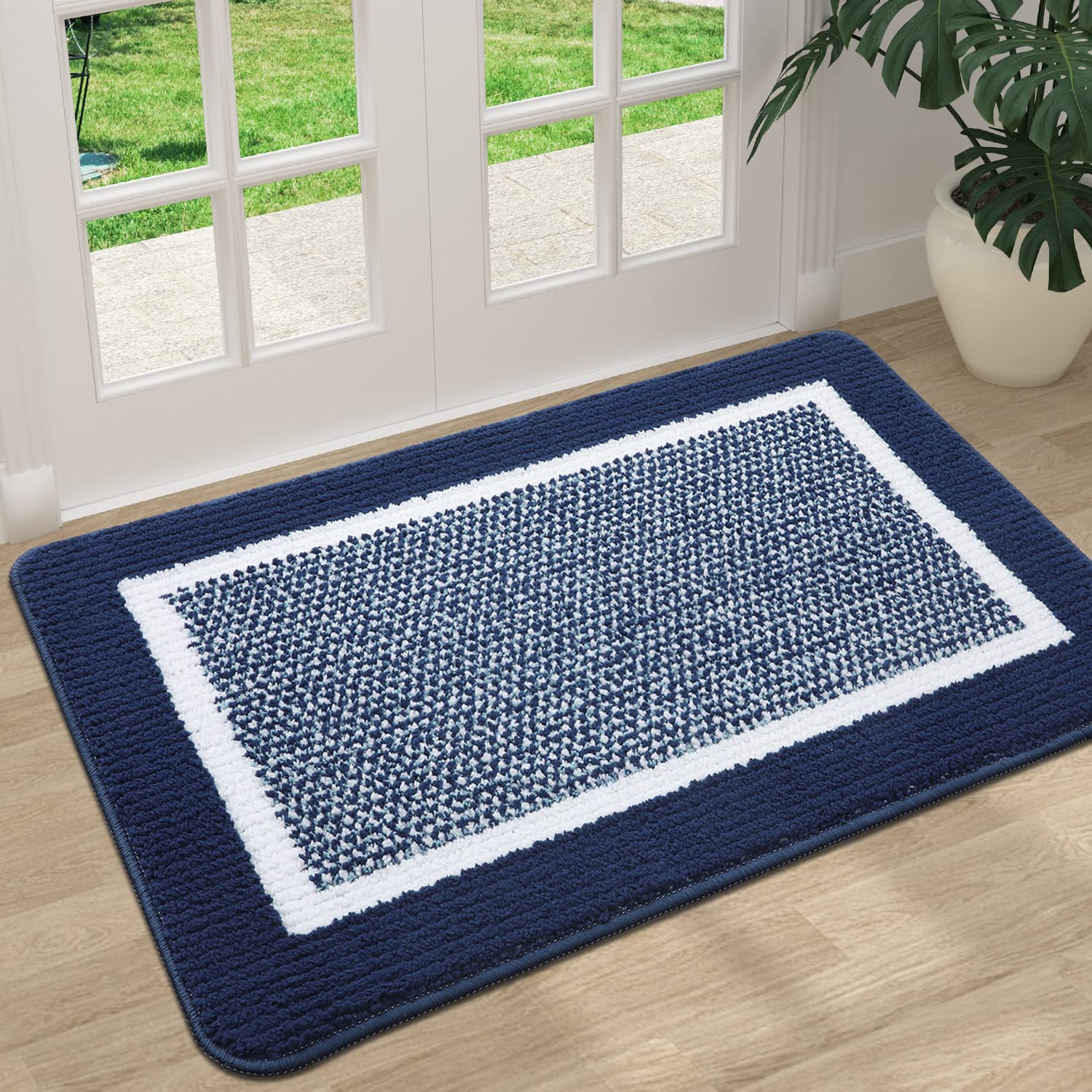 Colorxy Indoor Door Mat, Non-Slip Absorbent Resist Dirt Entrance Mat, Sturdy Low-Profile Inside Floor Mats, Washable Front Entry Doormats For Entryway, 30''X17'', Navy