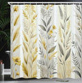 Ambesonne Yellow Shower Curtain, Modern Farmhouse Concept Floral Leaves Composition with Striped Details, Cloth Fabric Bathroom 