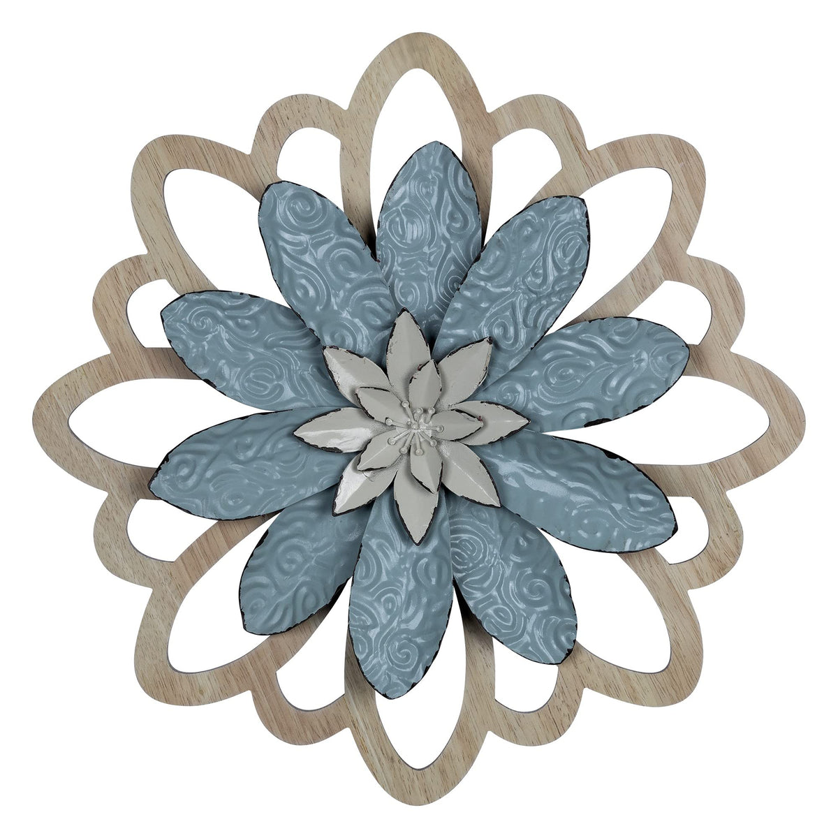 HomeRoots Multi 50% Metal 50% MDF Wood Veneer Blue Embossed Floral Wall Décor