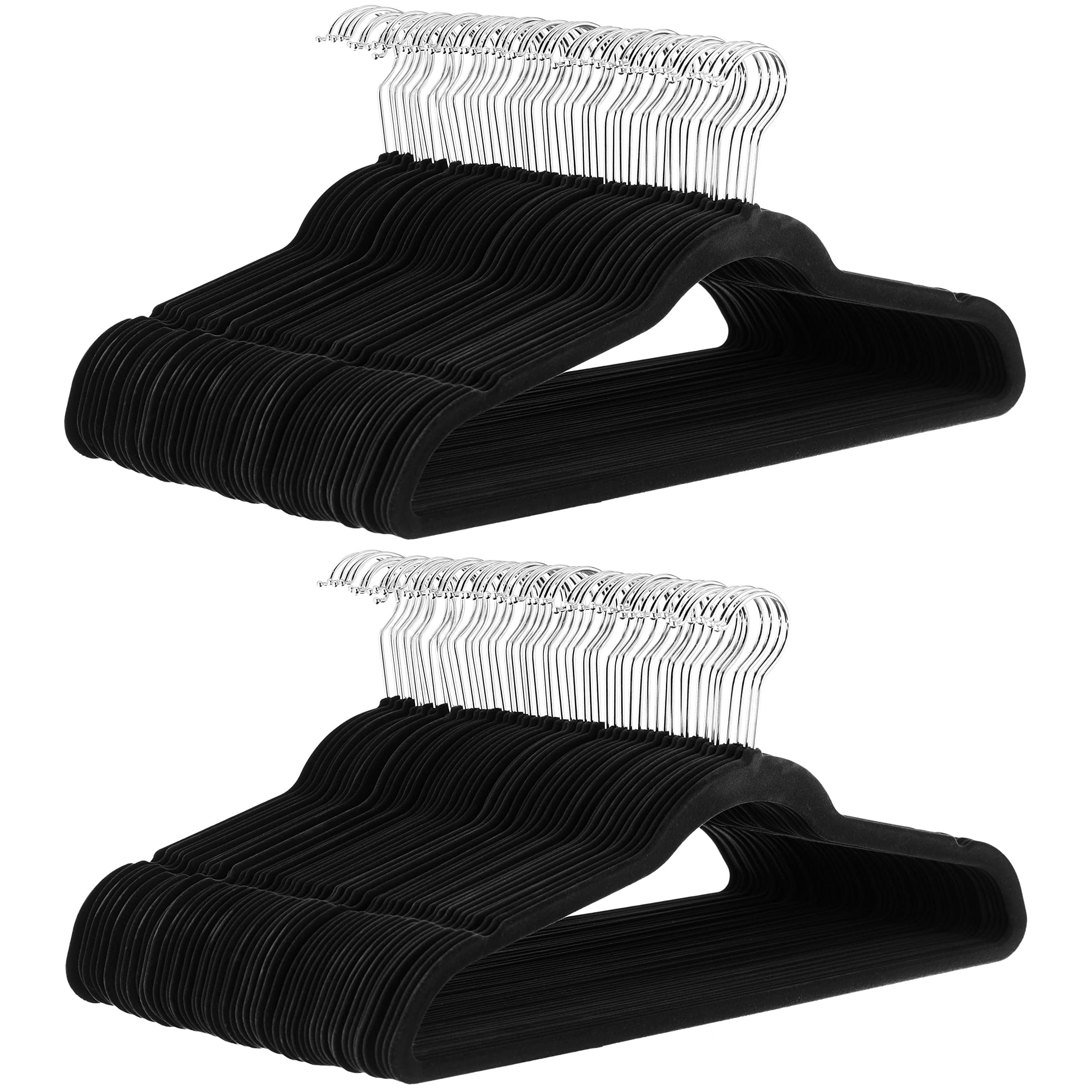 Amazon Basics Slim Velvet, Non-Slip Suit Clothes Hangers, Pack of 100, Black/Silver